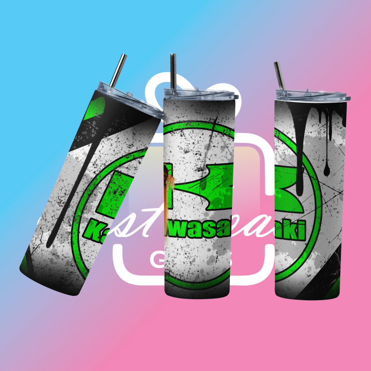 Custom Kawasaki 20oz Tumbler Travel Coffee Mug straw Truck Car Enthusiasts