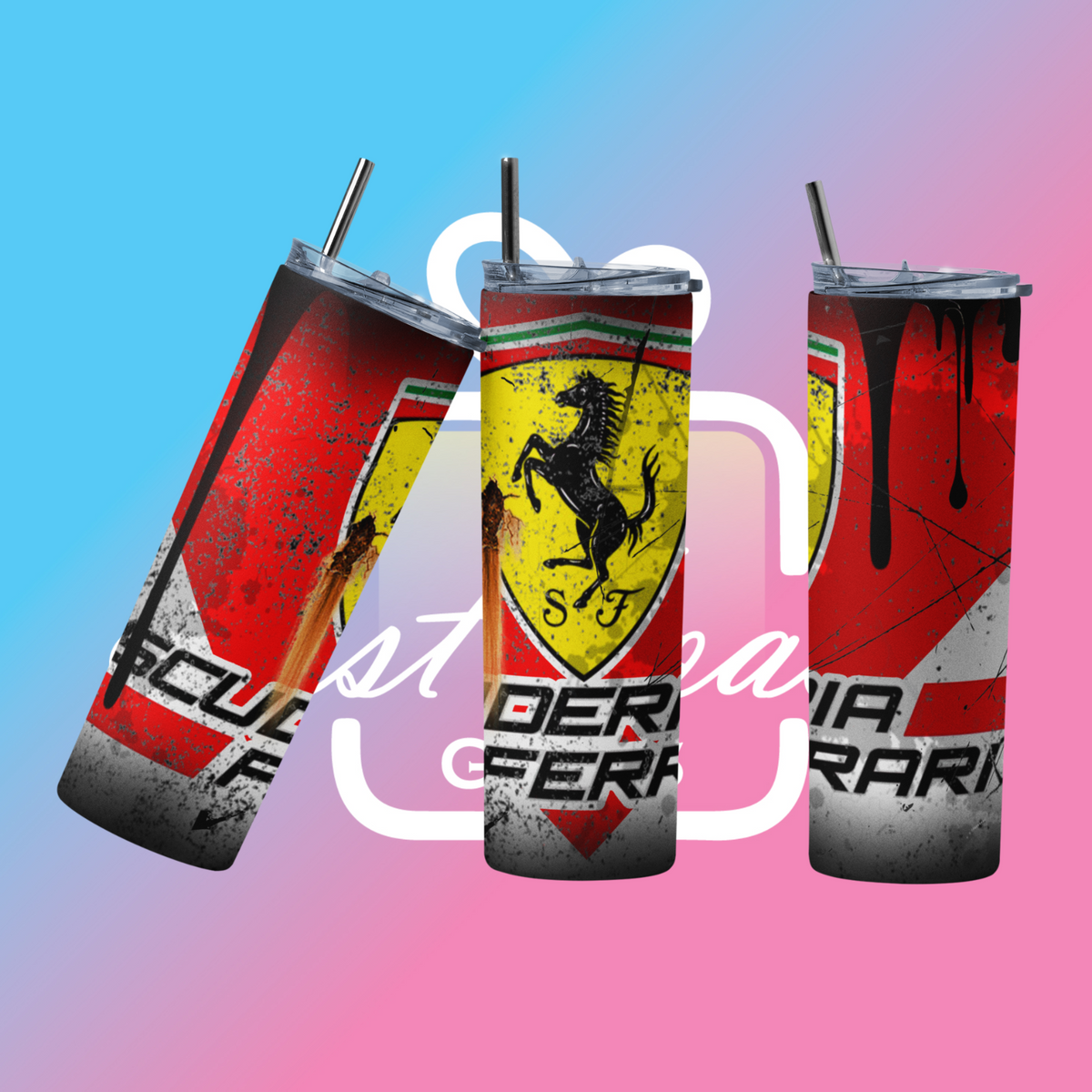 Custom Ferrari Racing 20oz Tumbler Travel Coffee Mug straw Truck Car Enthusiasts