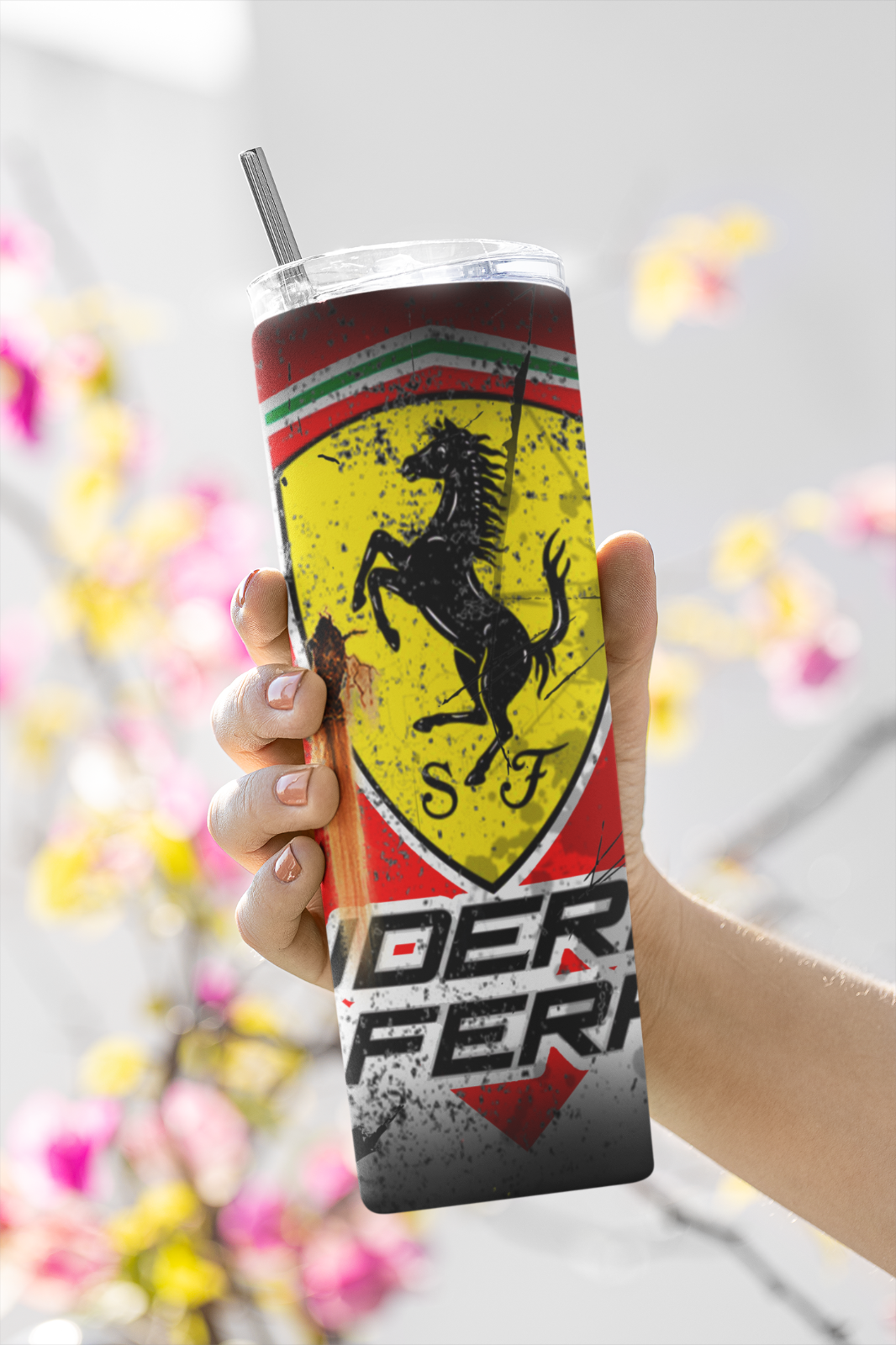 Custom Ferrari Racing 20oz Tumbler Travel Coffee Mug straw Truck Car Enthusiasts
