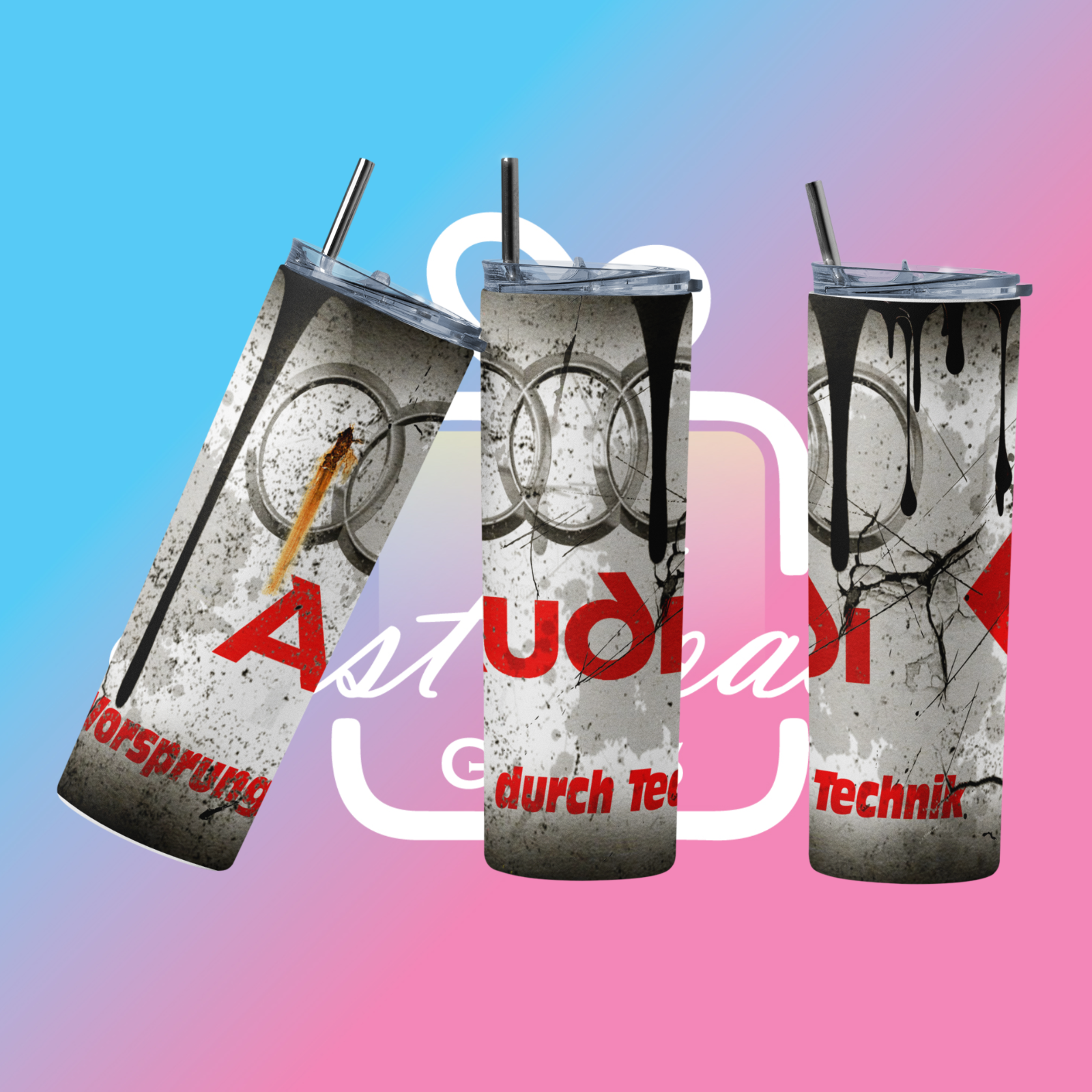 Custom Audi 20oz Tumbler Travel Coffee Mug with straw Truck Car Enthusiasts