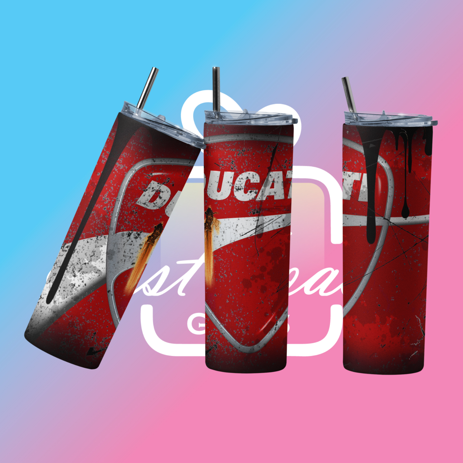 Custom Ducati 20oz Tumbler Travel Coffee Mug straw Truck Car Enthusiasts