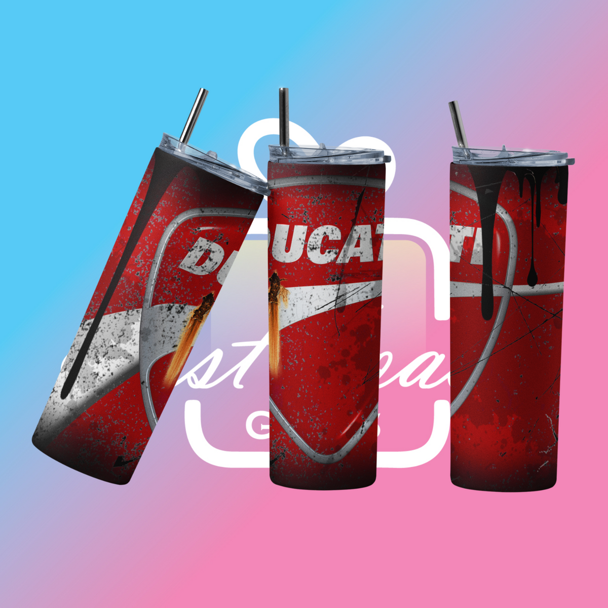 Custom Ducati 20oz Tumbler Travel Coffee Mug straw Truck Car Enthusiasts