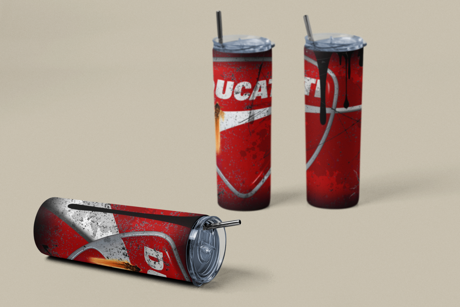 Custom Ducati 20oz Tumbler Travel Coffee Mug straw Truck Car Enthusiasts