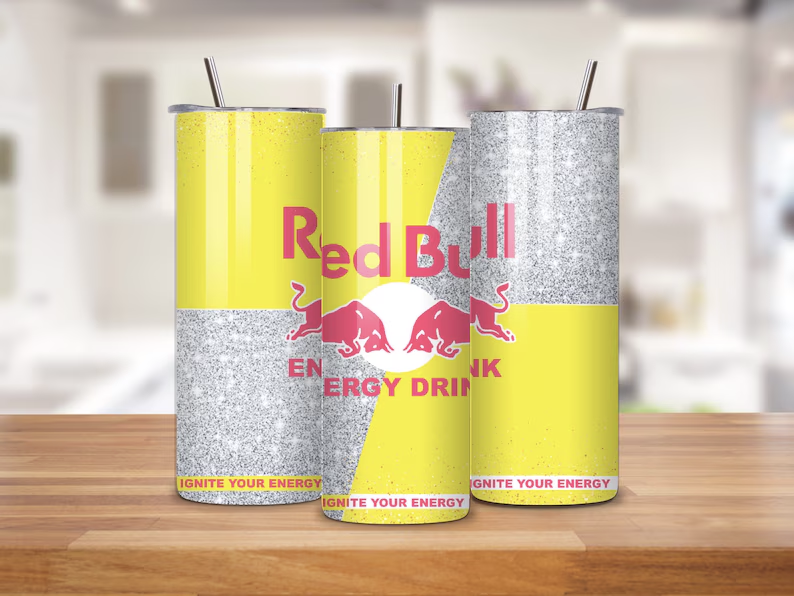 Red Bull Inspired 20oz Skinny Tumbler with Straw & Lid for Hot & Cold Drinks