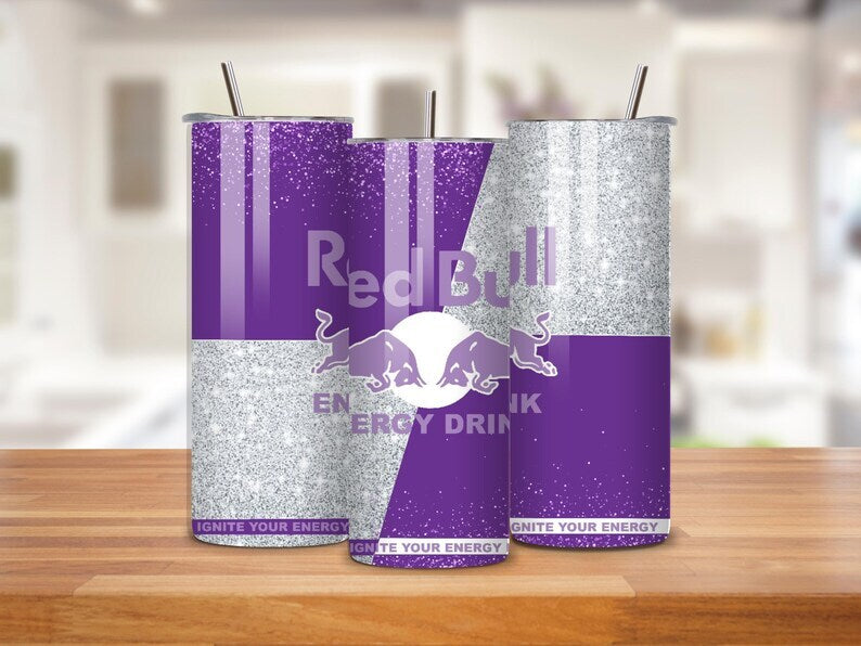 Red Bull Inspired 20oz Skinny Tumbler with Straw & Lid for Hot & Cold Drinks