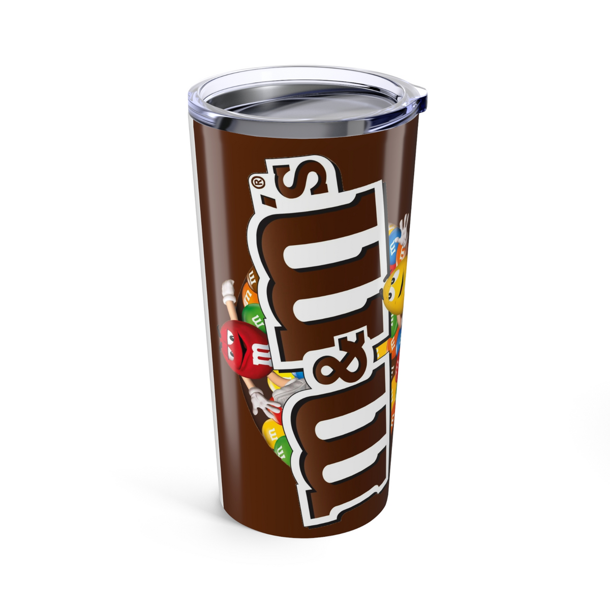 M&M Chocolate Inspired 20oz Travel Coffee tumbler Mug with straw