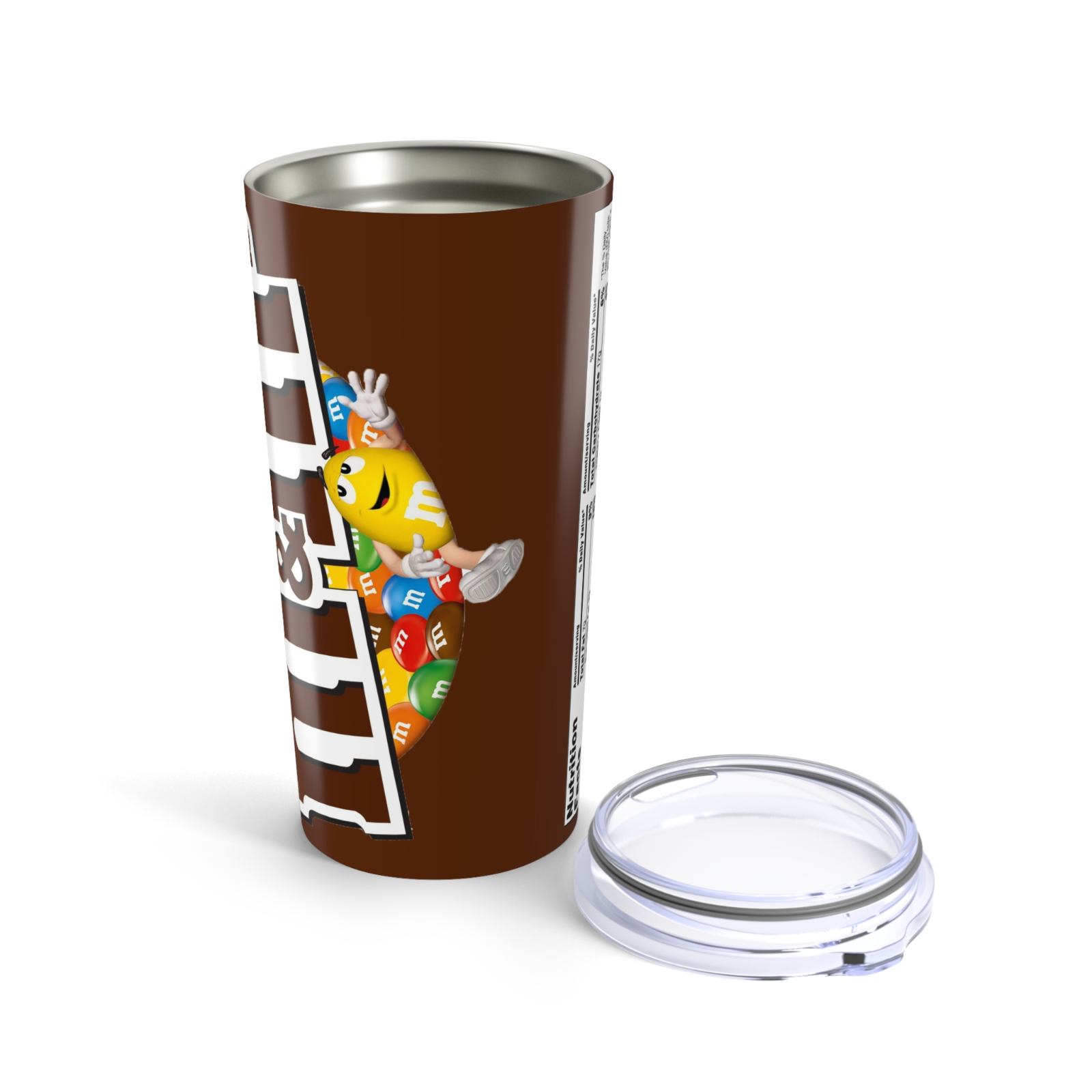 M&M Chocolate Inspired 20oz Travel Coffee tumbler Mug with straw