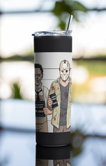 20oz Horror Mugshot Tumbler – “Usual Suspects” Slasher Lineup Cup w/ Straw & Lid