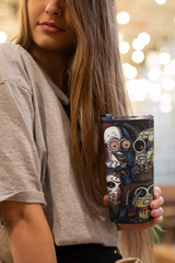 20oz Horror Icons Tumbler Cute Scary Clown, Jason, Freddy, Pinhead, Leatherface