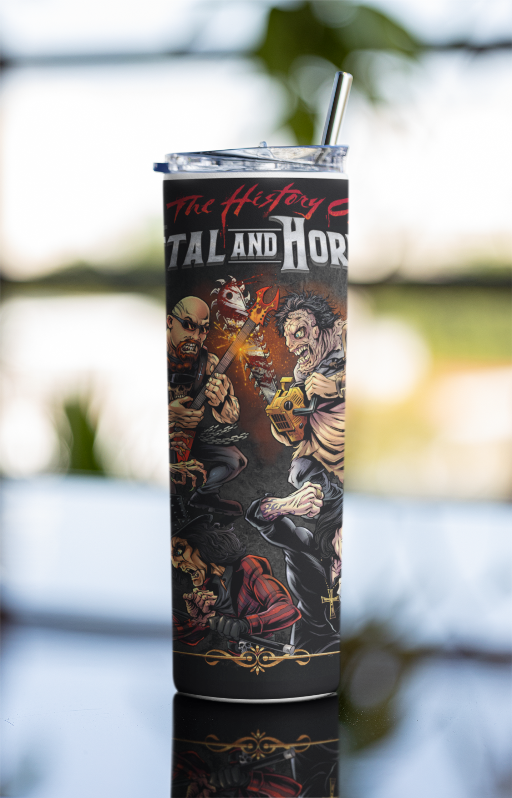 20oz Skinny Tumbler – Horror Metal Slasher Rock Characters Cup with Lid & Straw