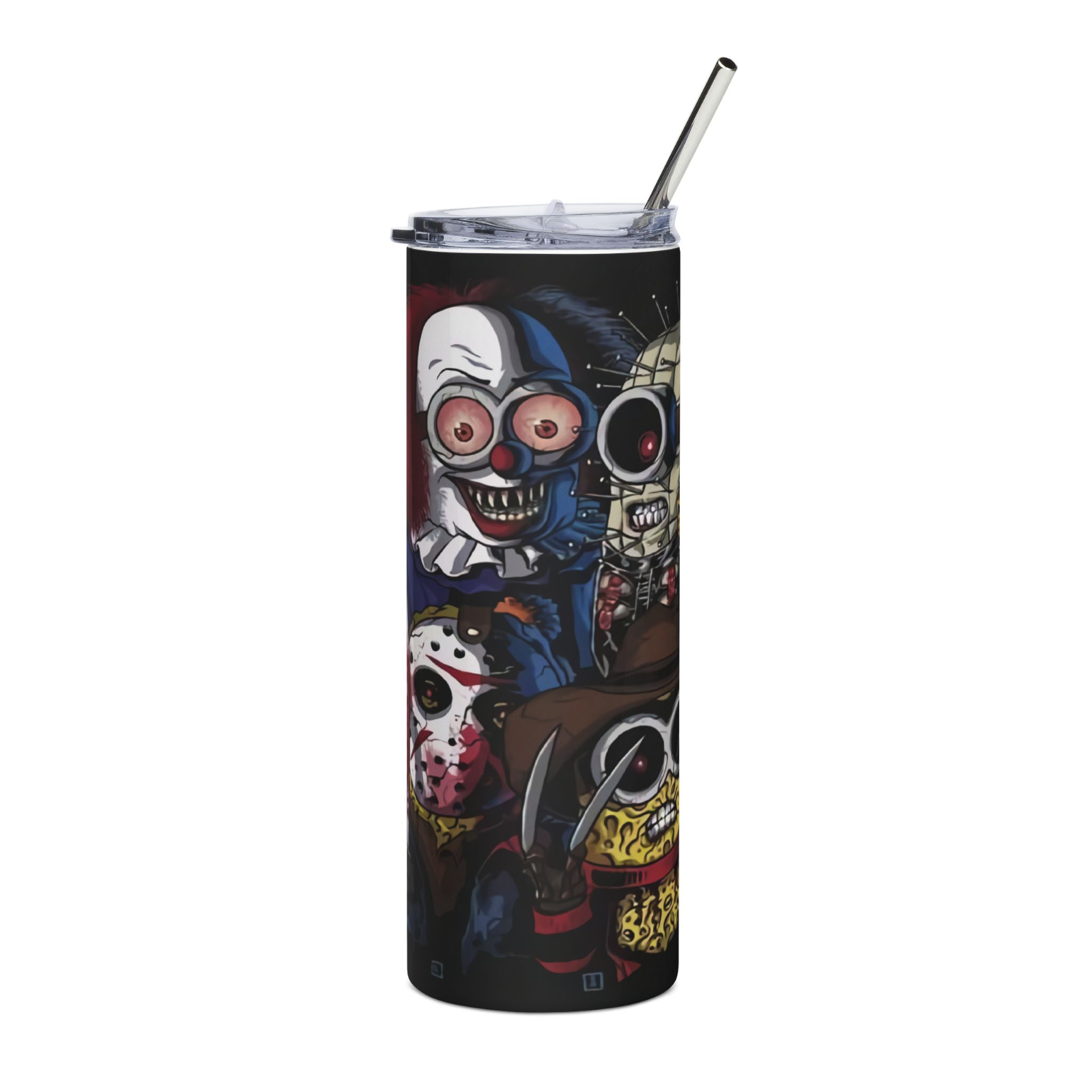 20oz Horror Icons Tumbler Cute Scary Clown, Jason, Freddy, Pinhead, Leatherface