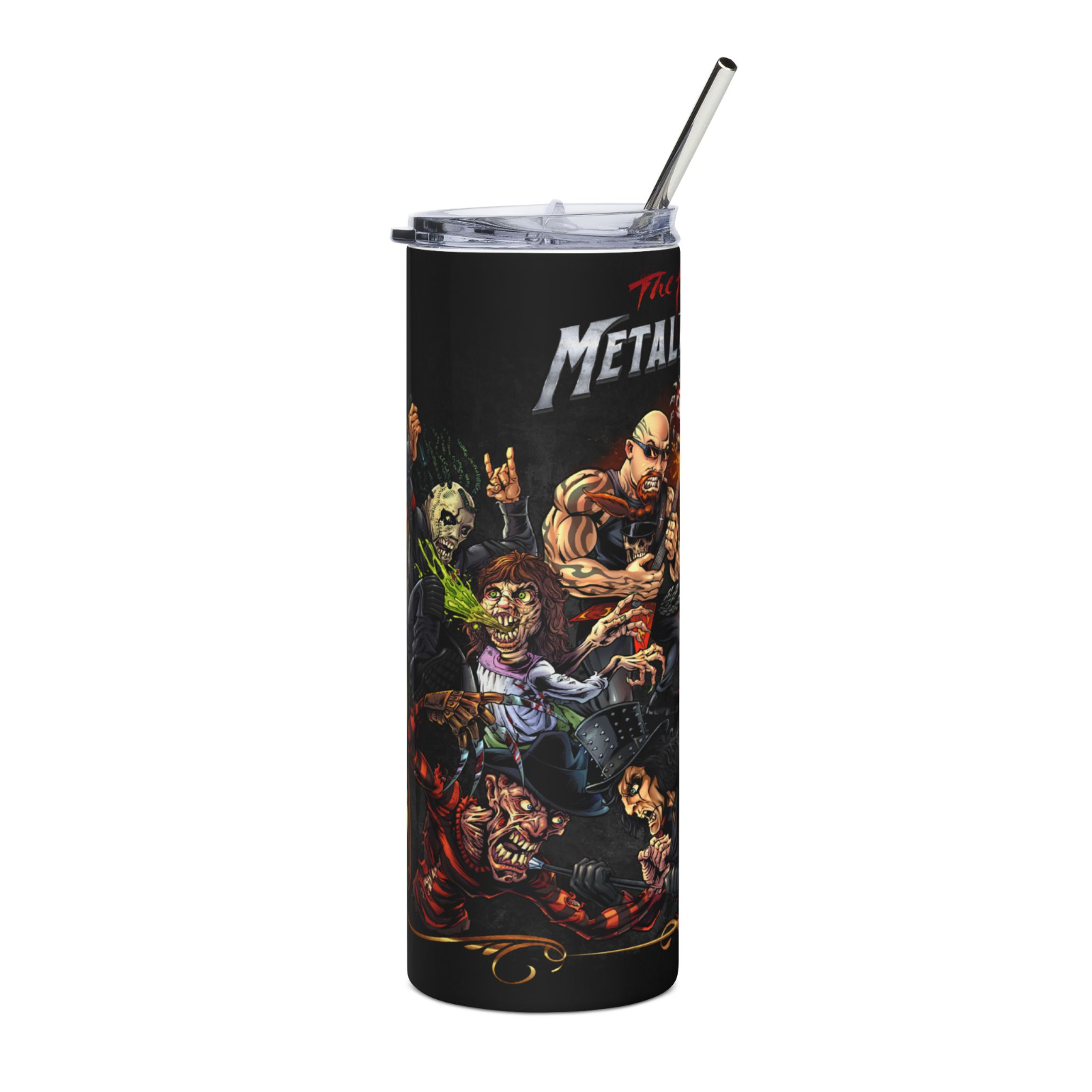 20oz Skinny Tumbler – Horror Metal Slasher Rock Characters Cup with Lid & Straw