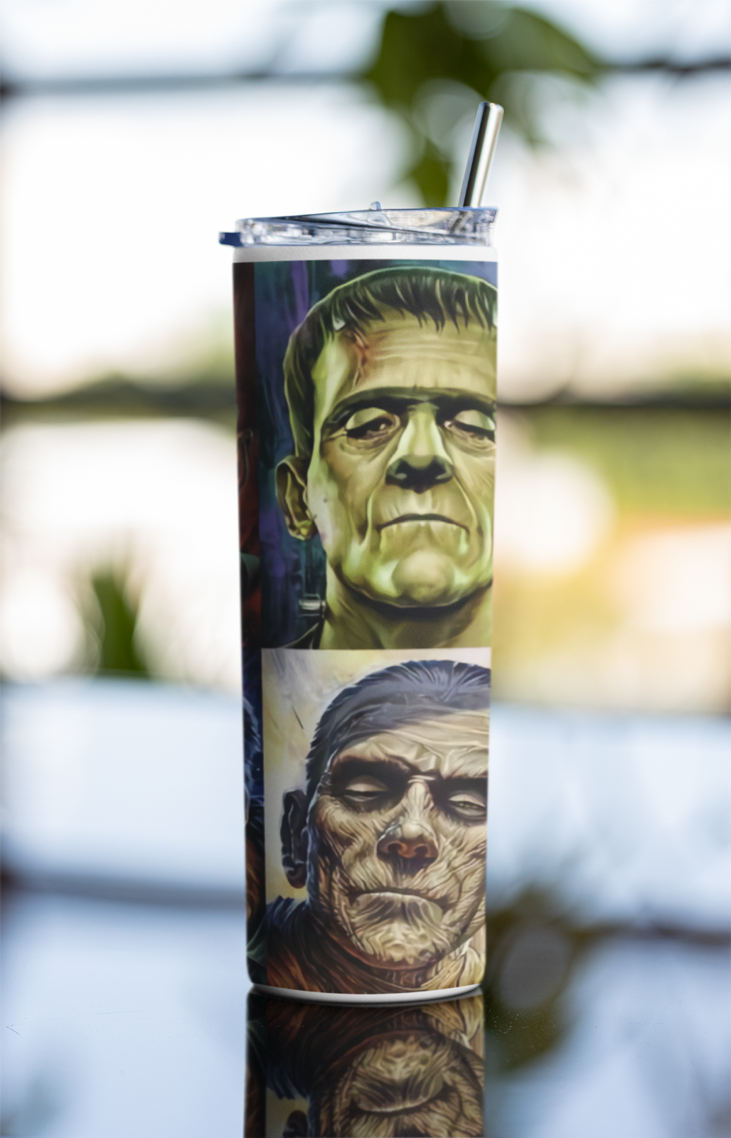 20oz Classic Monsters Horror Tumbler – Frankenstein Dracula Mummy Wolfman Cup