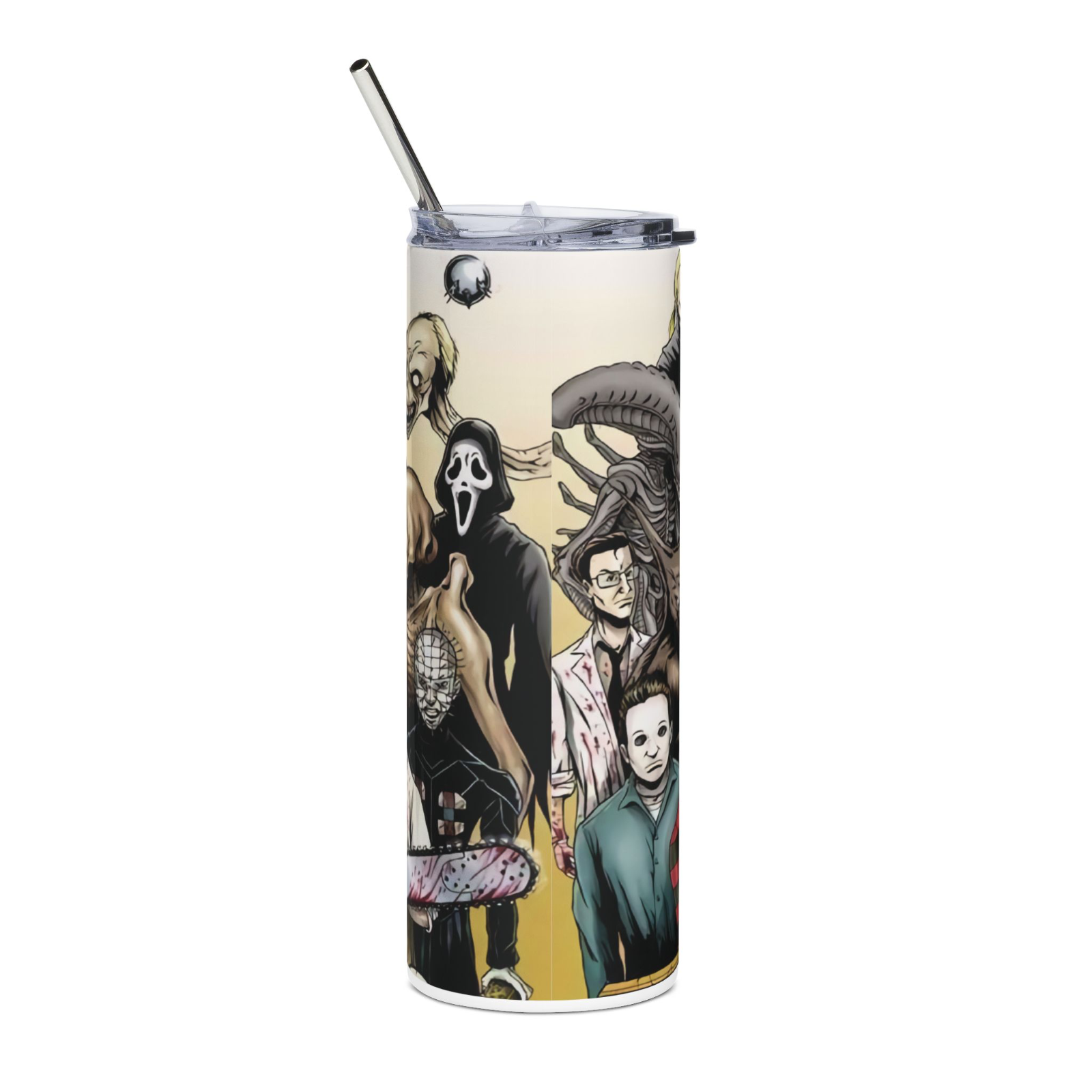 20oz Horror Villains Collage Tumbler – Slasher Movie Stainless Steel Cup & Straw