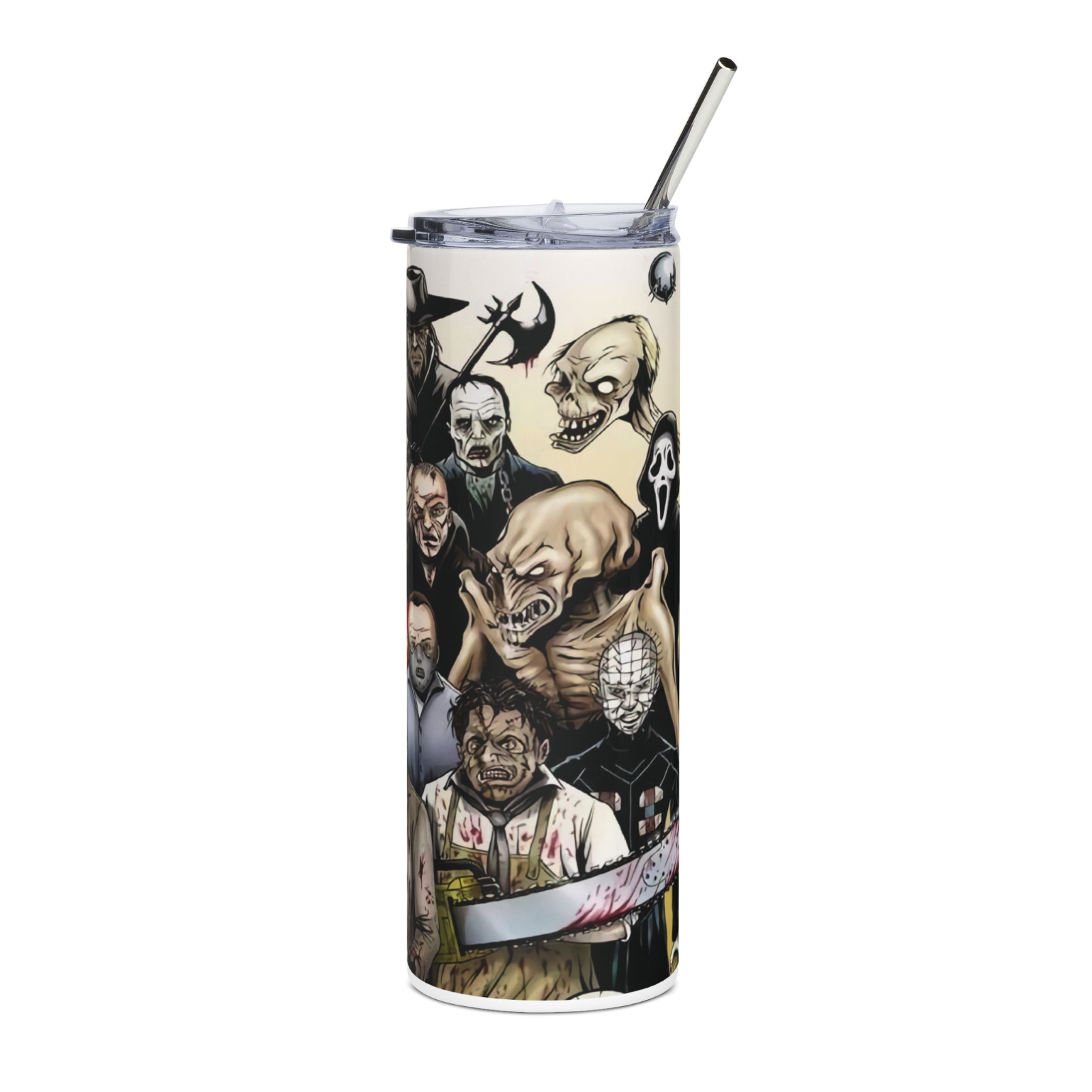20oz Horror Villains Collage Tumbler – Slasher Movie Stainless Steel Cup & Straw