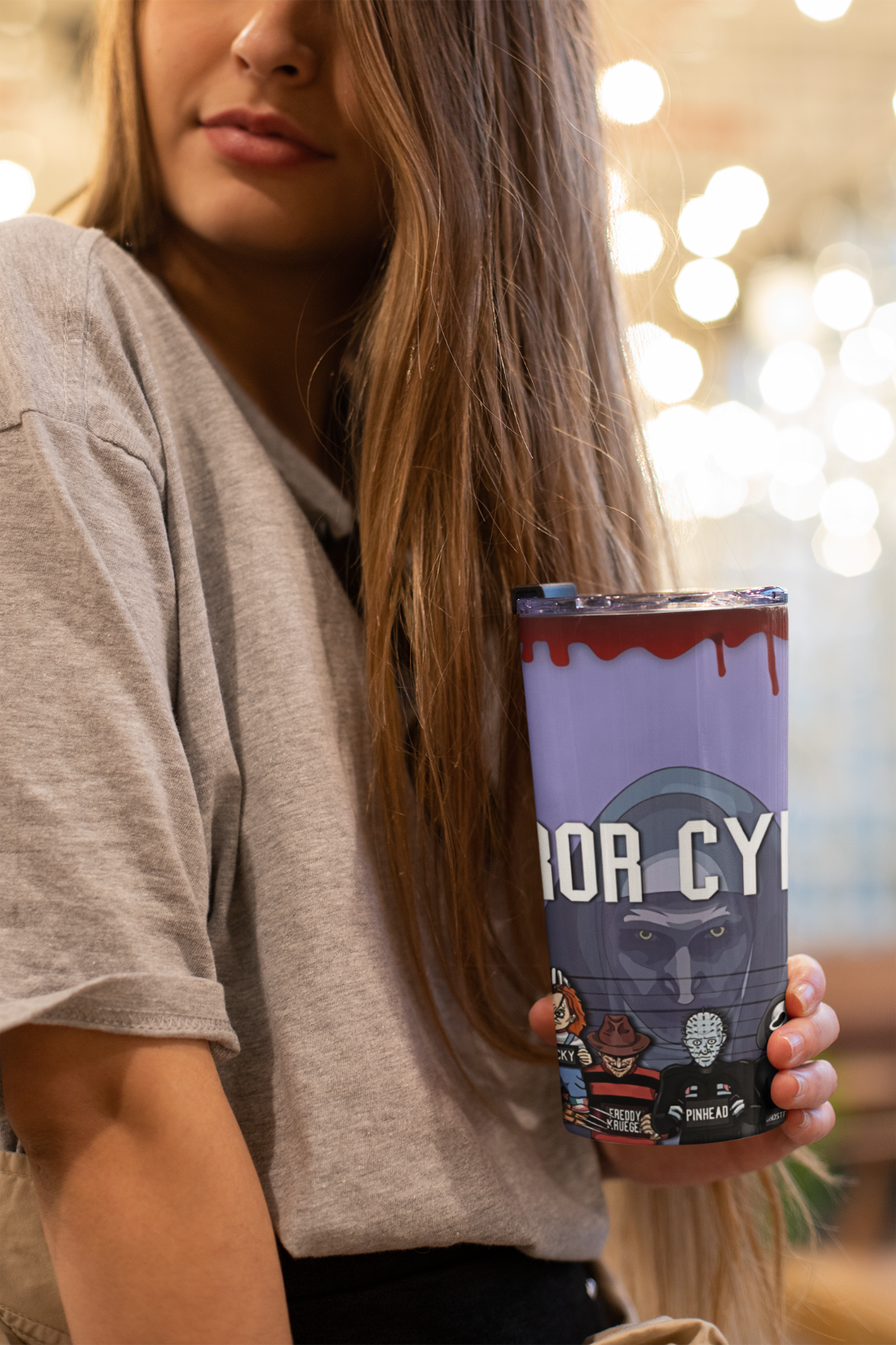 20oz Horror Character Mugshot Tumbler – Slasher Movie Cup w/ Straw & Lid