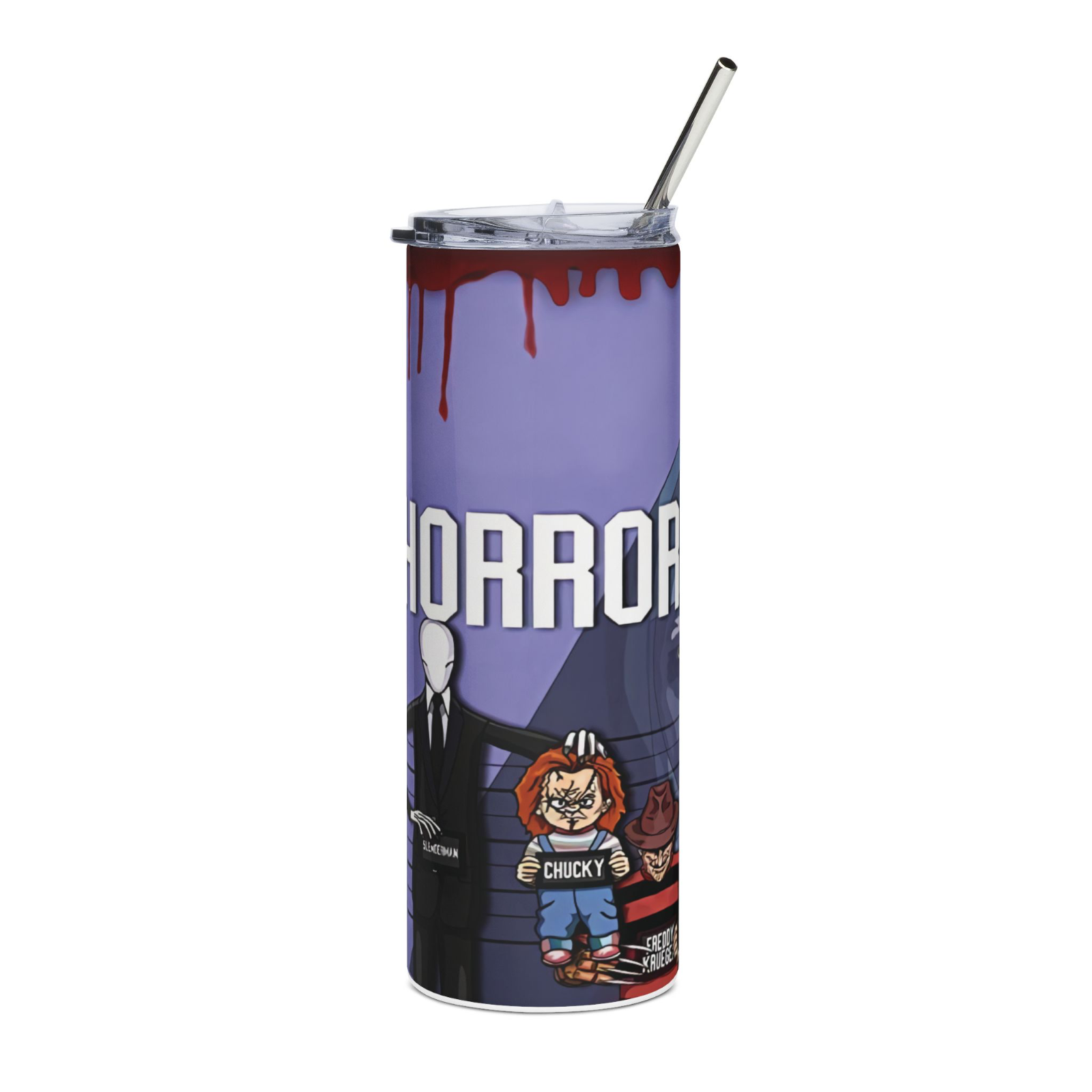 20oz Horror Character Mugshot Tumbler – Slasher Movie Cup w/ Straw & Lid