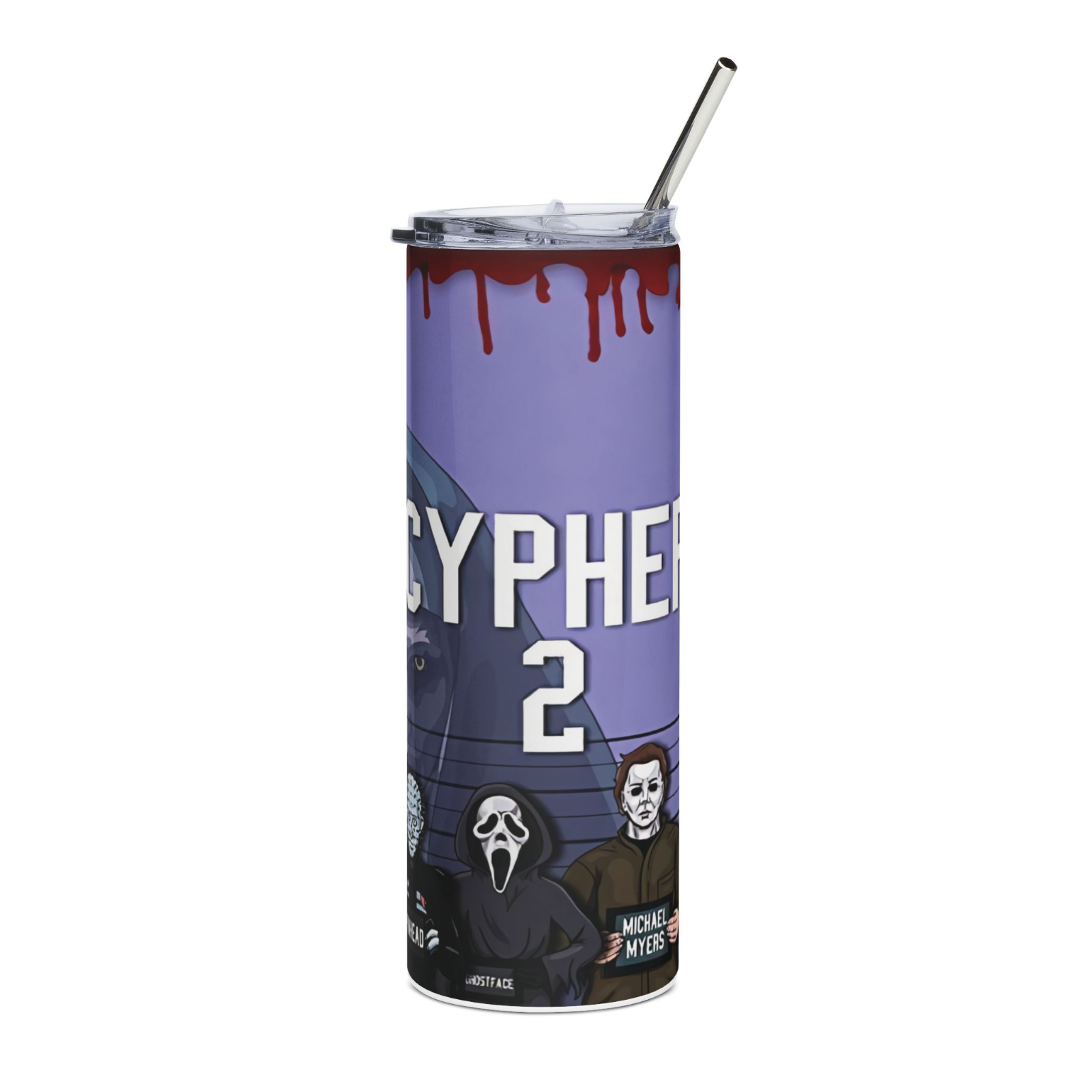 20oz Horror Character Mugshot Tumbler – Slasher Movie Cup w/ Straw & Lid