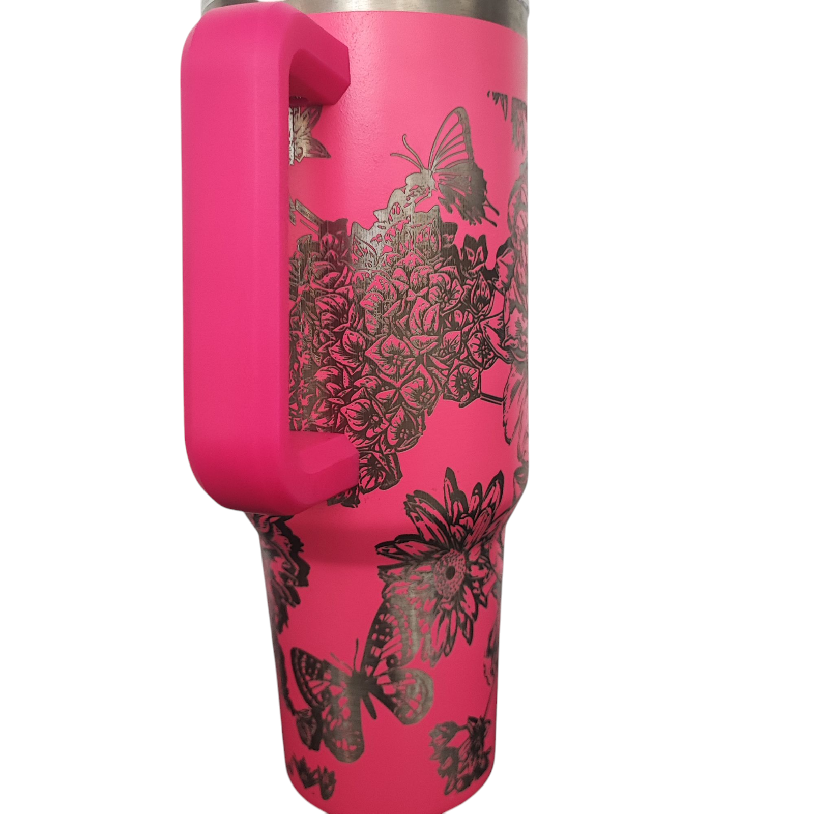 40oz Stanley-Style Floral Butterfly Engraved Tumbler  Stainless Steel Travel Mug
