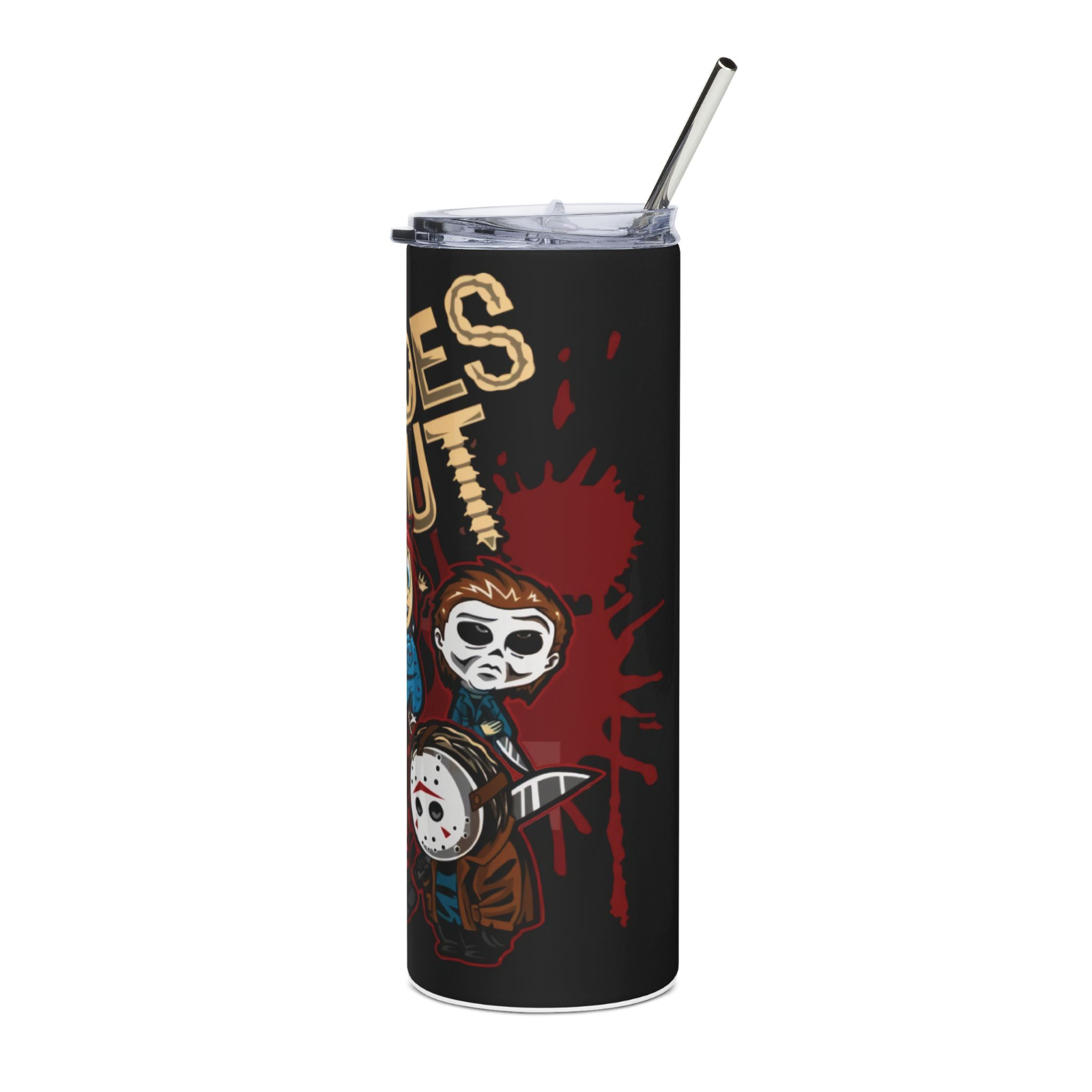 20oz Inside Out Horror Tumbler – Cute Slasher Movie Skinny Cup w/ Straw & Lid