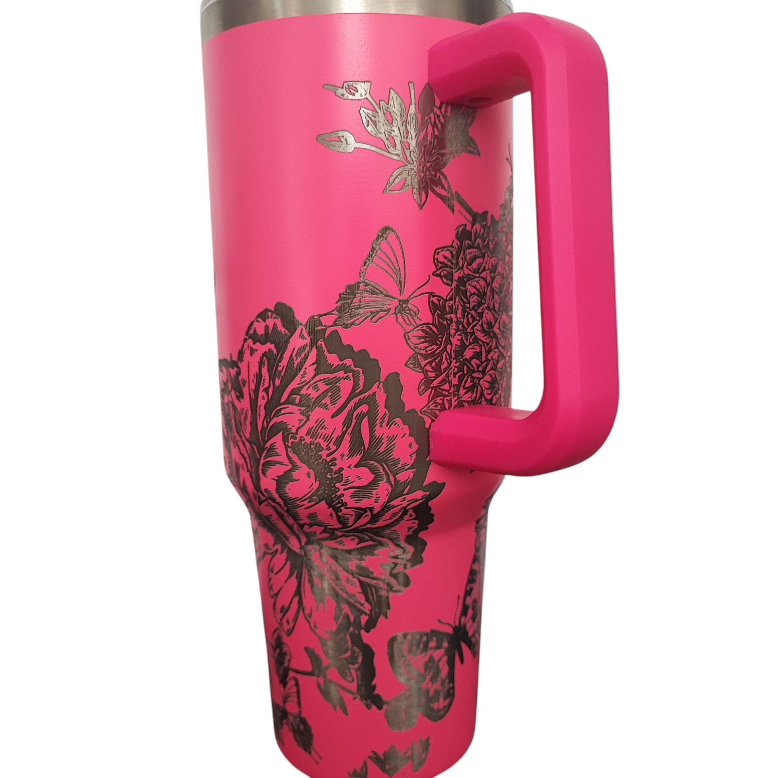40oz Stanley-Style Floral Butterfly Engraved Tumbler  Stainless Steel Travel Mug