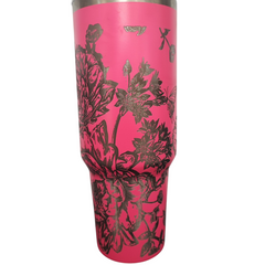 40oz Stanley-Style Floral Butterfly Engraved Tumbler  Stainless Steel Travel Mug