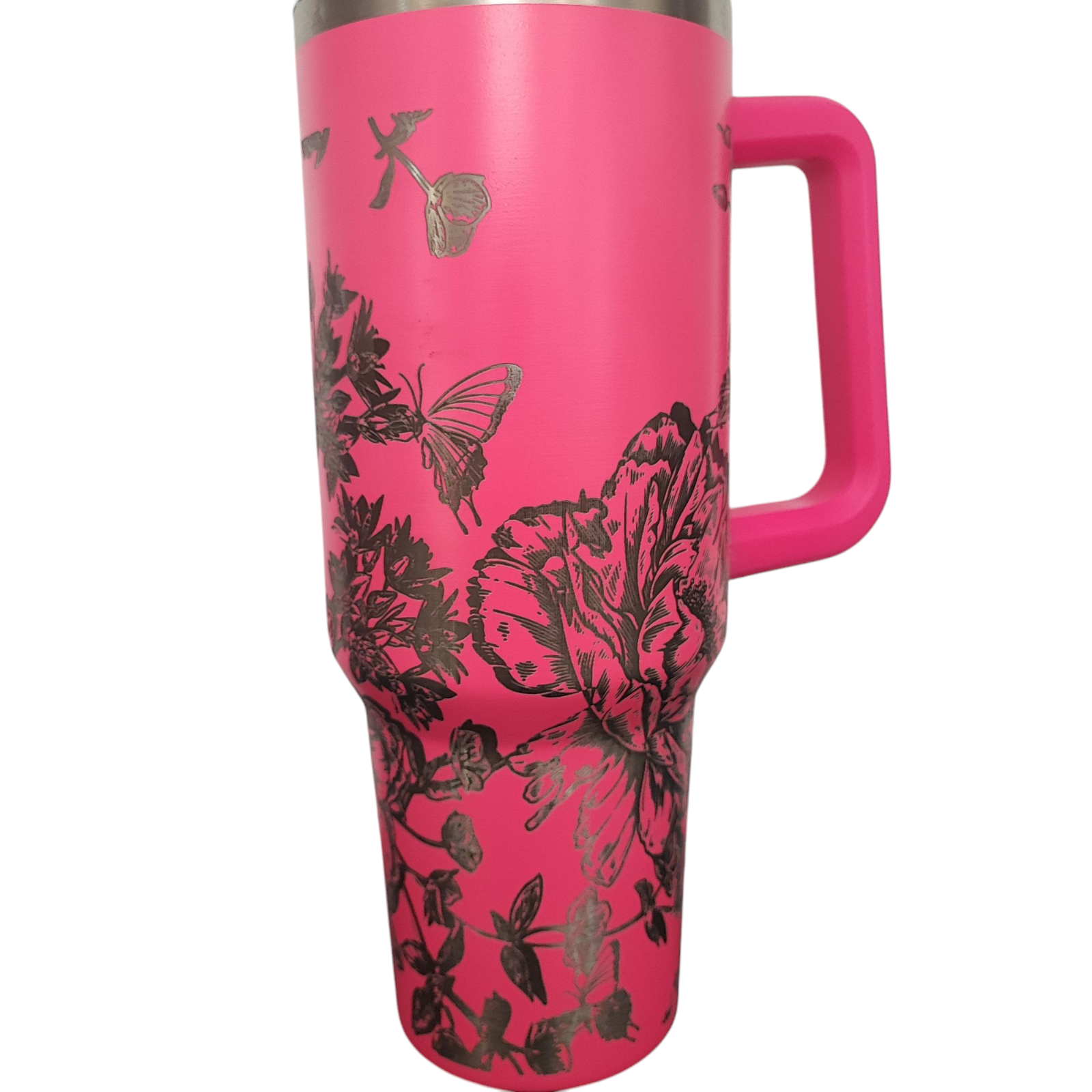 40oz Stanley-Style Floral Butterfly Engraved Tumbler  Stainless Steel Travel Mug