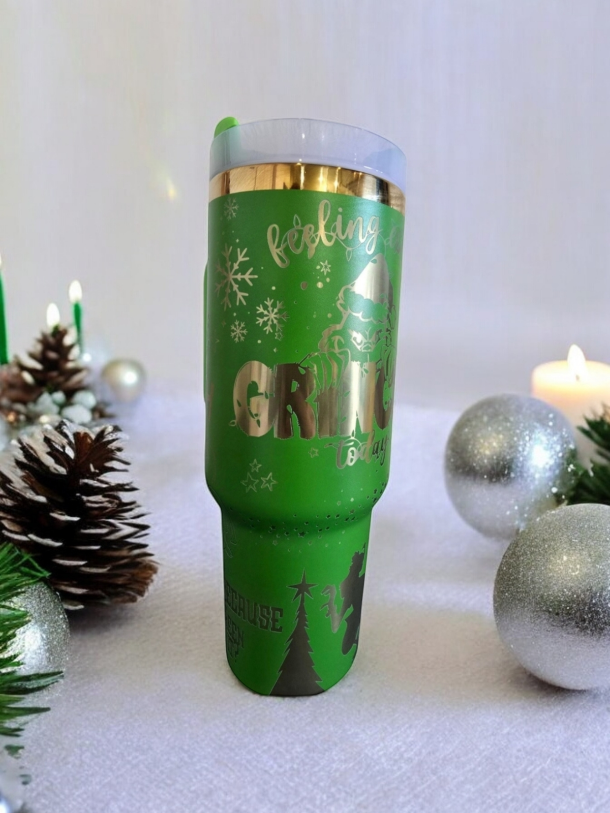 Stanley Inspired, Christmas Grinch 40oz Laser Engraved Insulated tumbler