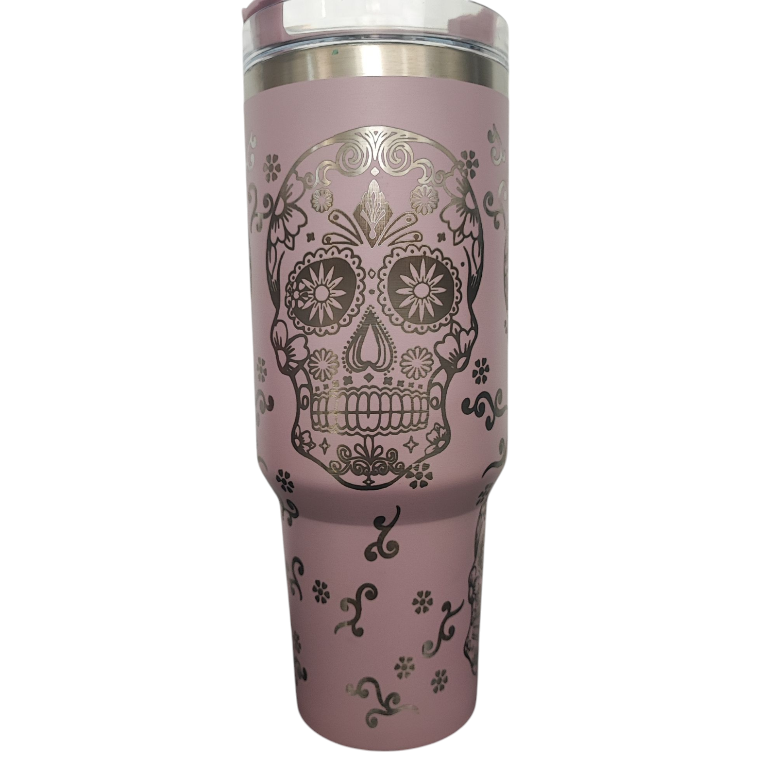 40oz Stanley-Style Sugar Skull Engraved Tumbler Stainless Steel Travel Mug