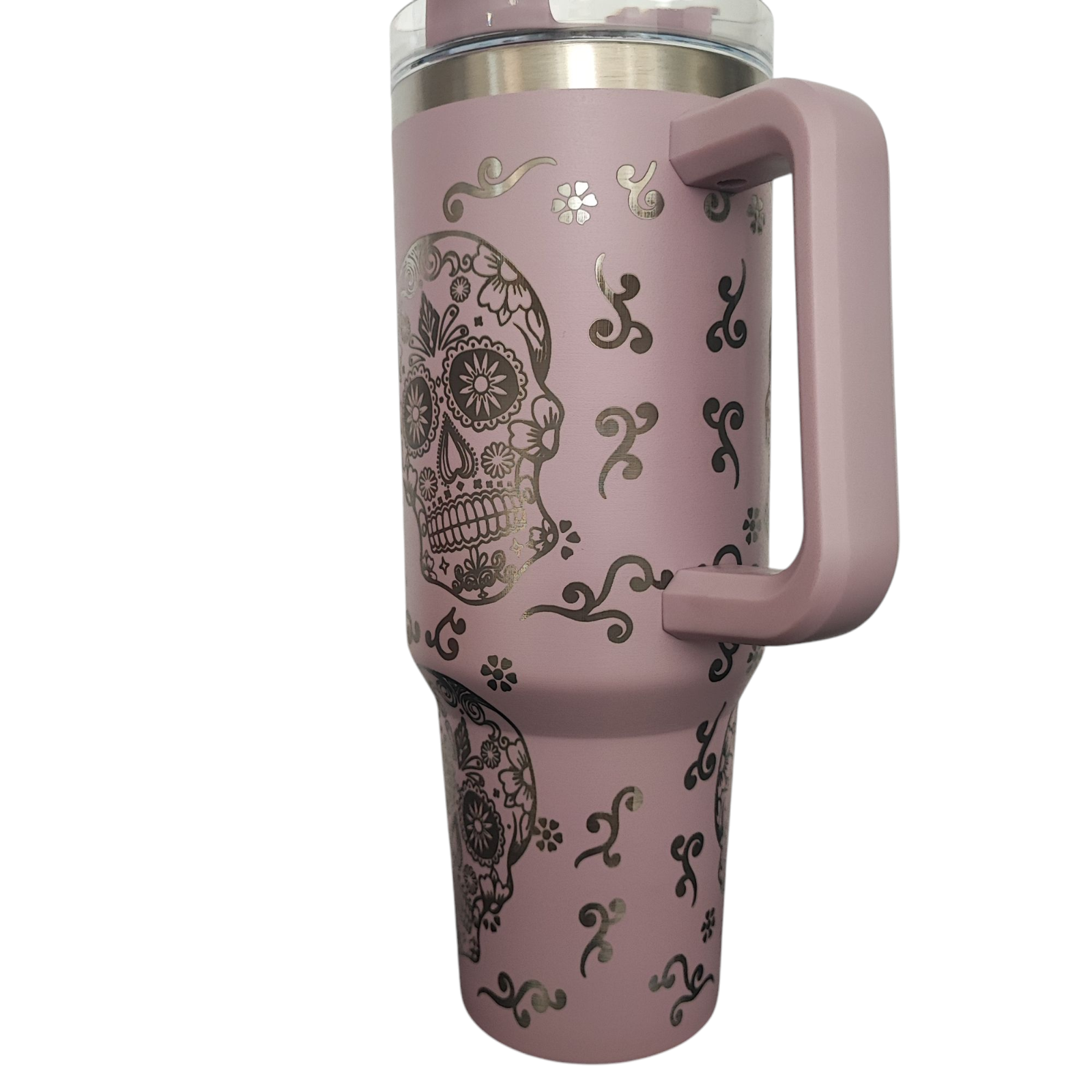 40oz Stanley-Style Sugar Skull Engraved Tumbler Stainless Steel Travel Mug