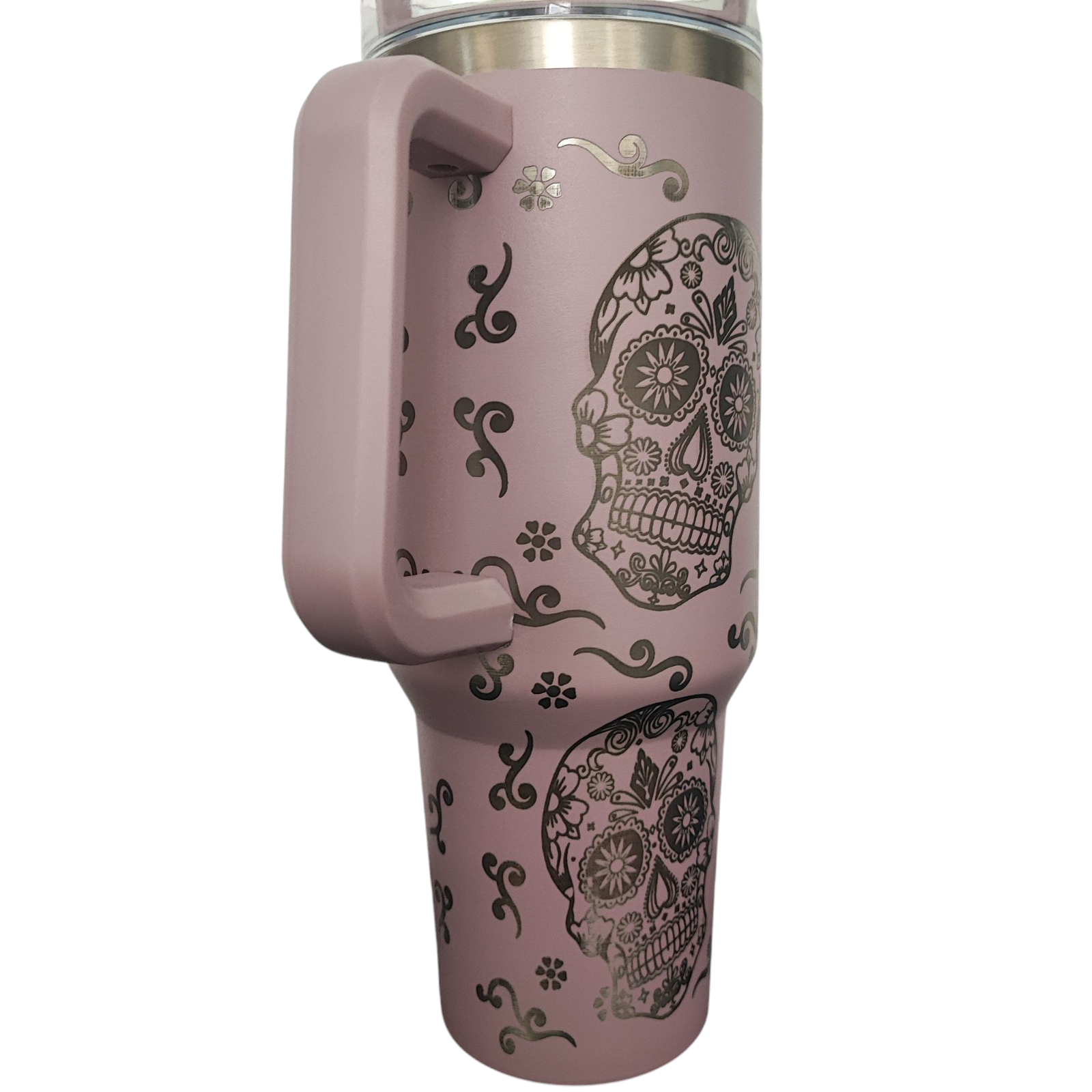 40oz Stanley-Style Sugar Skull Engraved Tumbler Stainless Steel Travel Mug