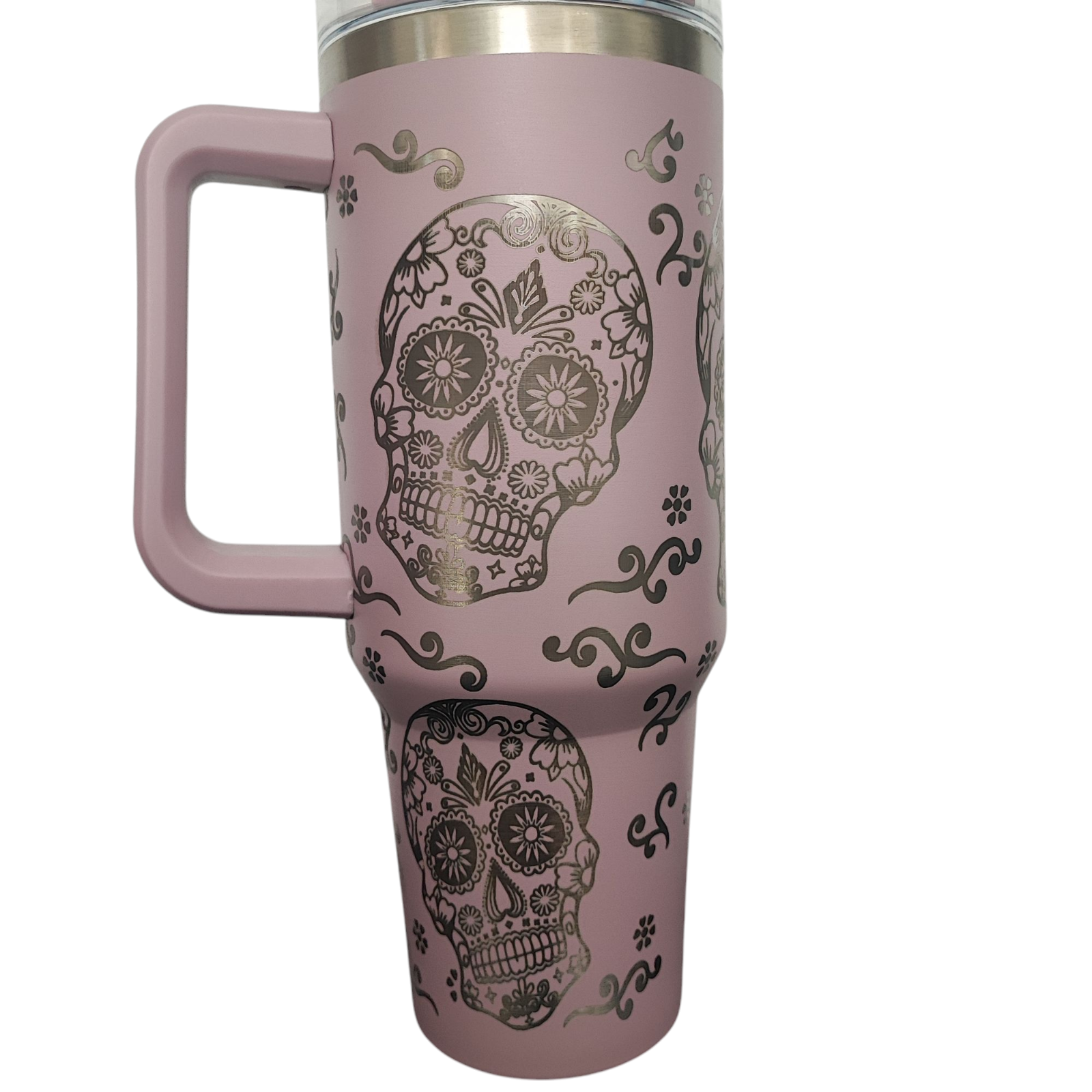 40oz Stanley-Style Sugar Skull Engraved Tumbler Stainless Steel Travel Mug