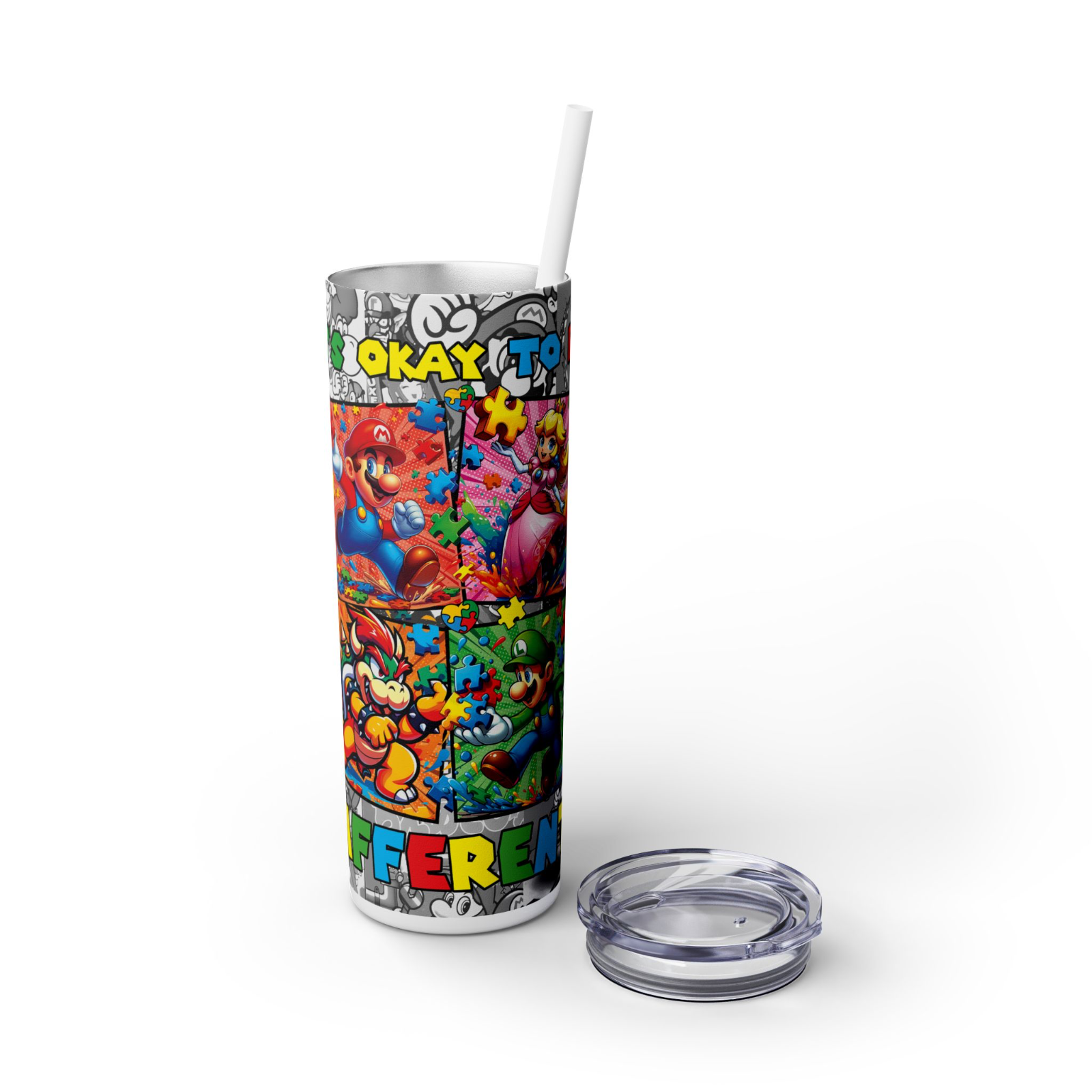 Super Mario 20oz Tumbler Skinny Travel Coffee Mug with Straw