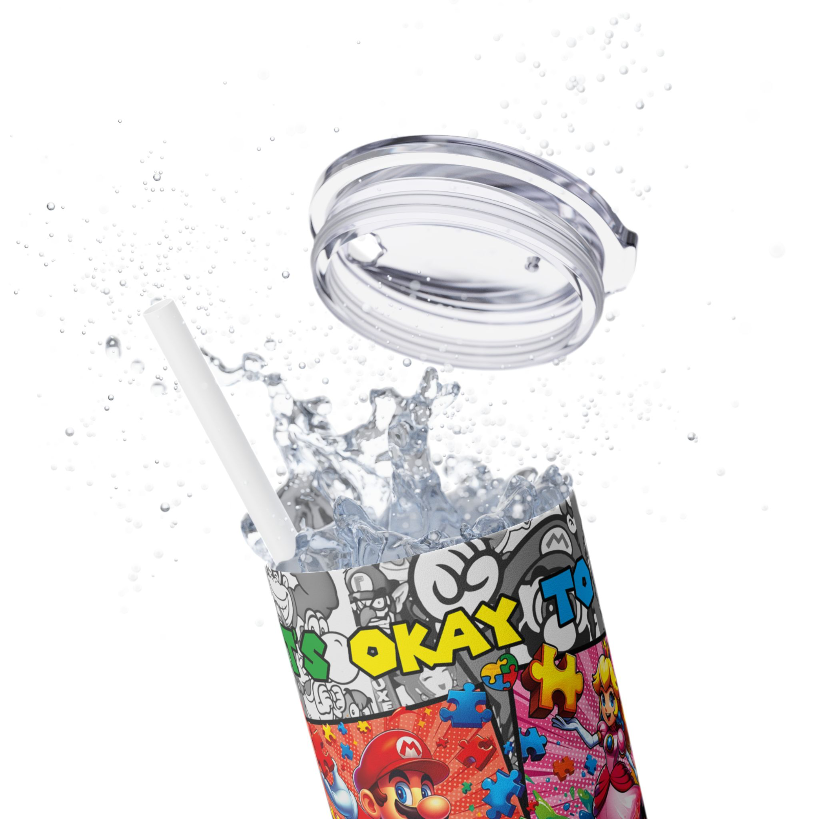 Super Mario 20oz Tumbler Skinny Travel Coffee Mug with Straw