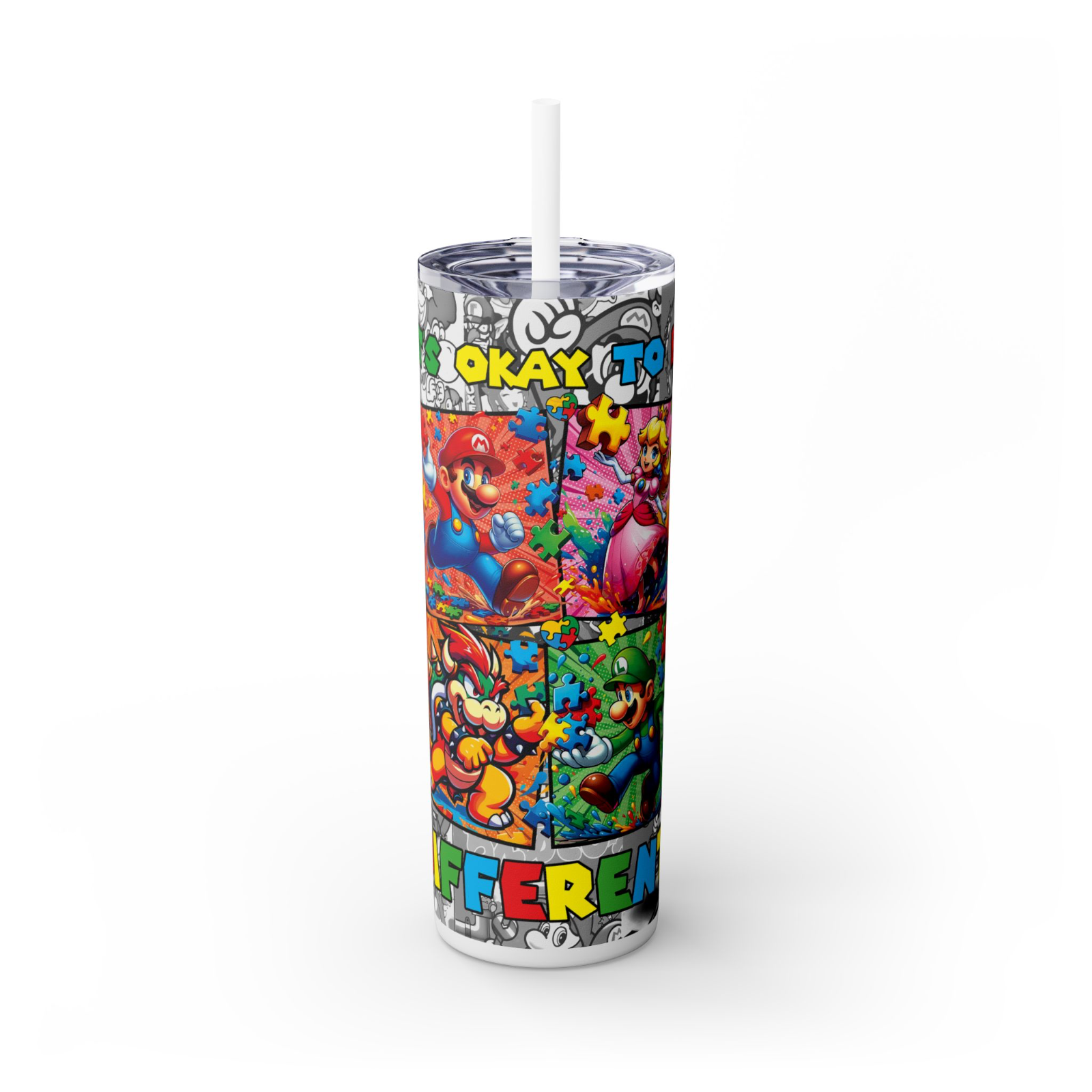 Super Mario 20oz Tumbler Skinny Travel Coffee Mug with Straw