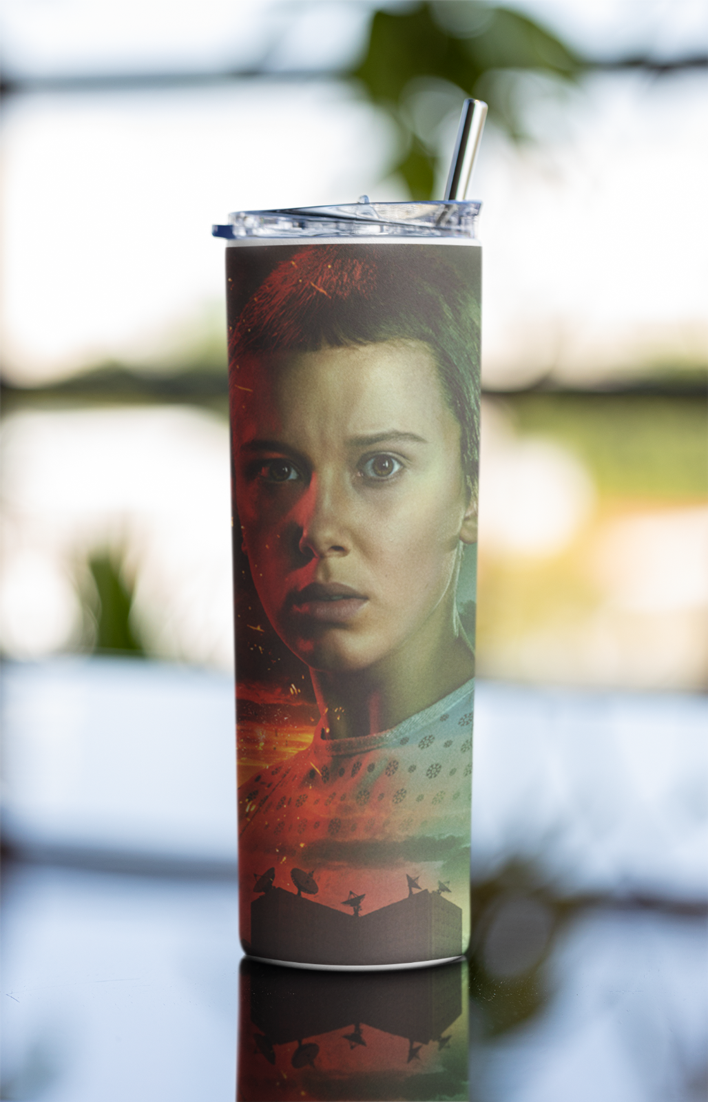 Stranger-Inspired 20oz Tumbler – Sci-Fi Girl Design with Lid & Metal Straw