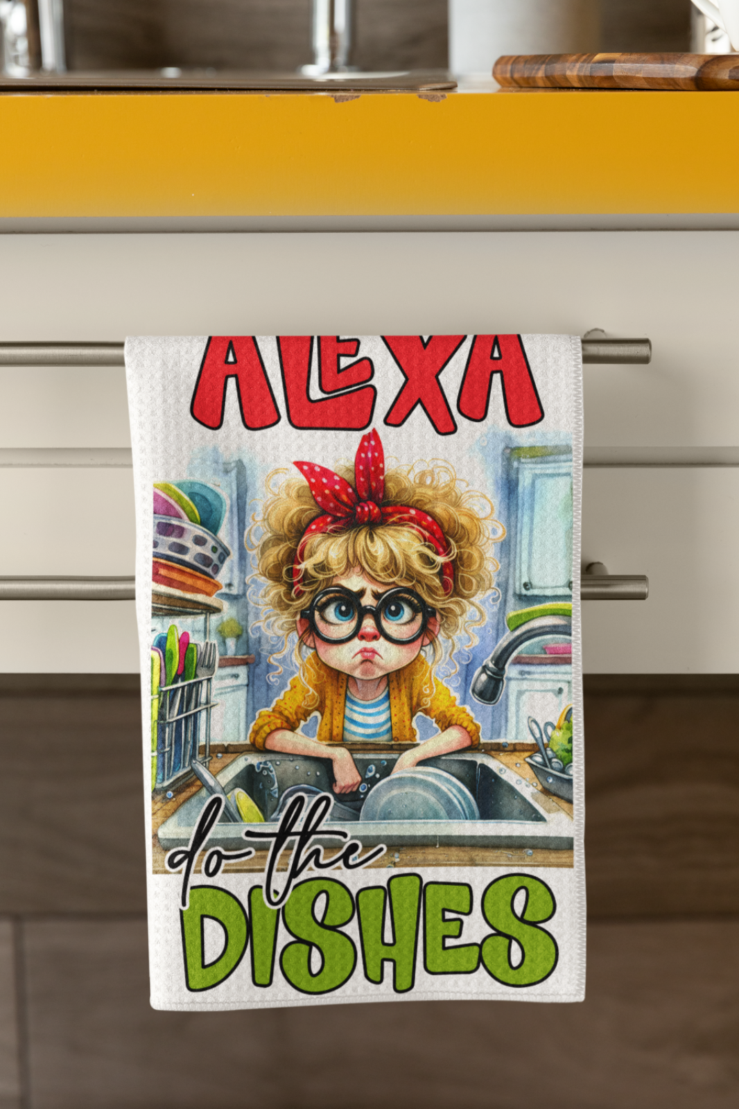 Alexa Do the Dishes Tea Towel – Funny Kitchen Gift for Housewarming
