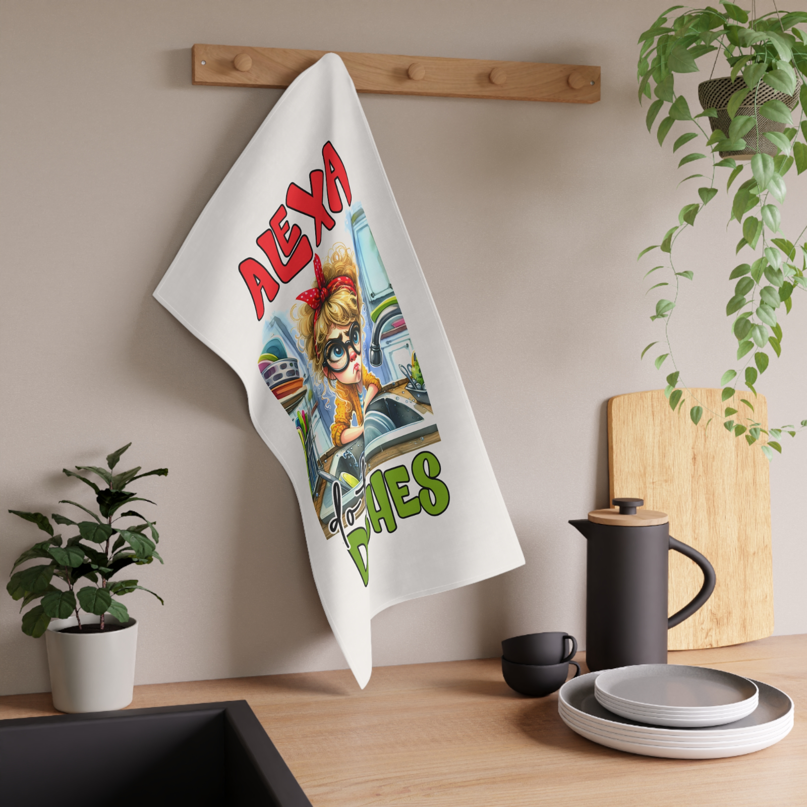 Alexa Do the Dishes Tea Towel – Funny Kitchen Gift for Housewarming