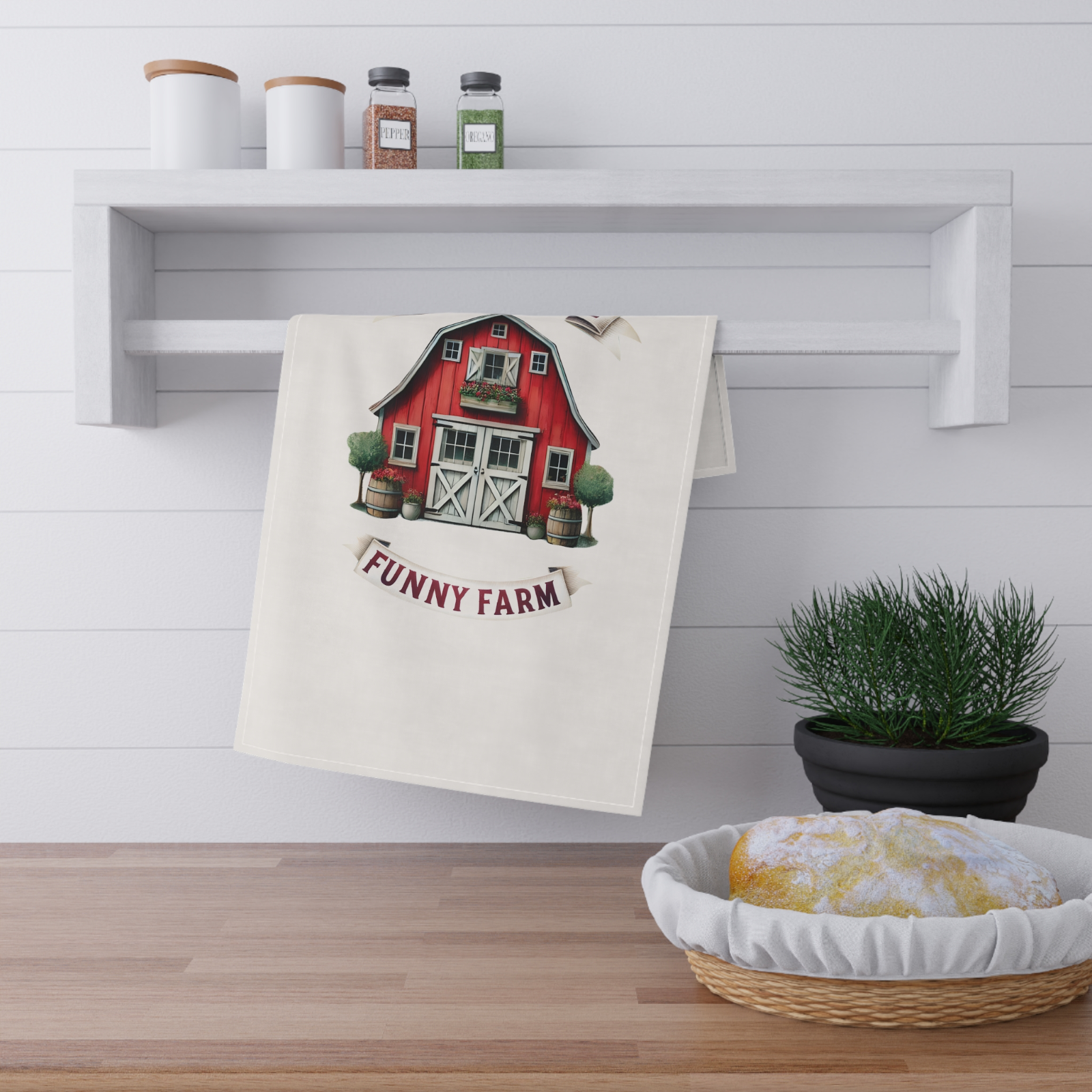 Funny Farm Tea Towel – Red Barn Kitchen Decor Gift, Welcome to the Farm UK