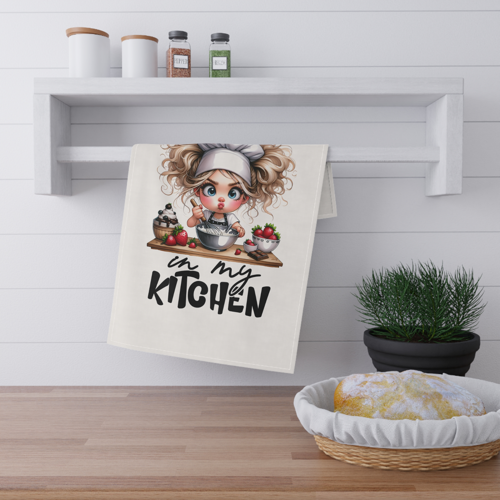 Funny Tea Towel – No Bitchin' in My Kitchen – Chef Girl Dish Towel