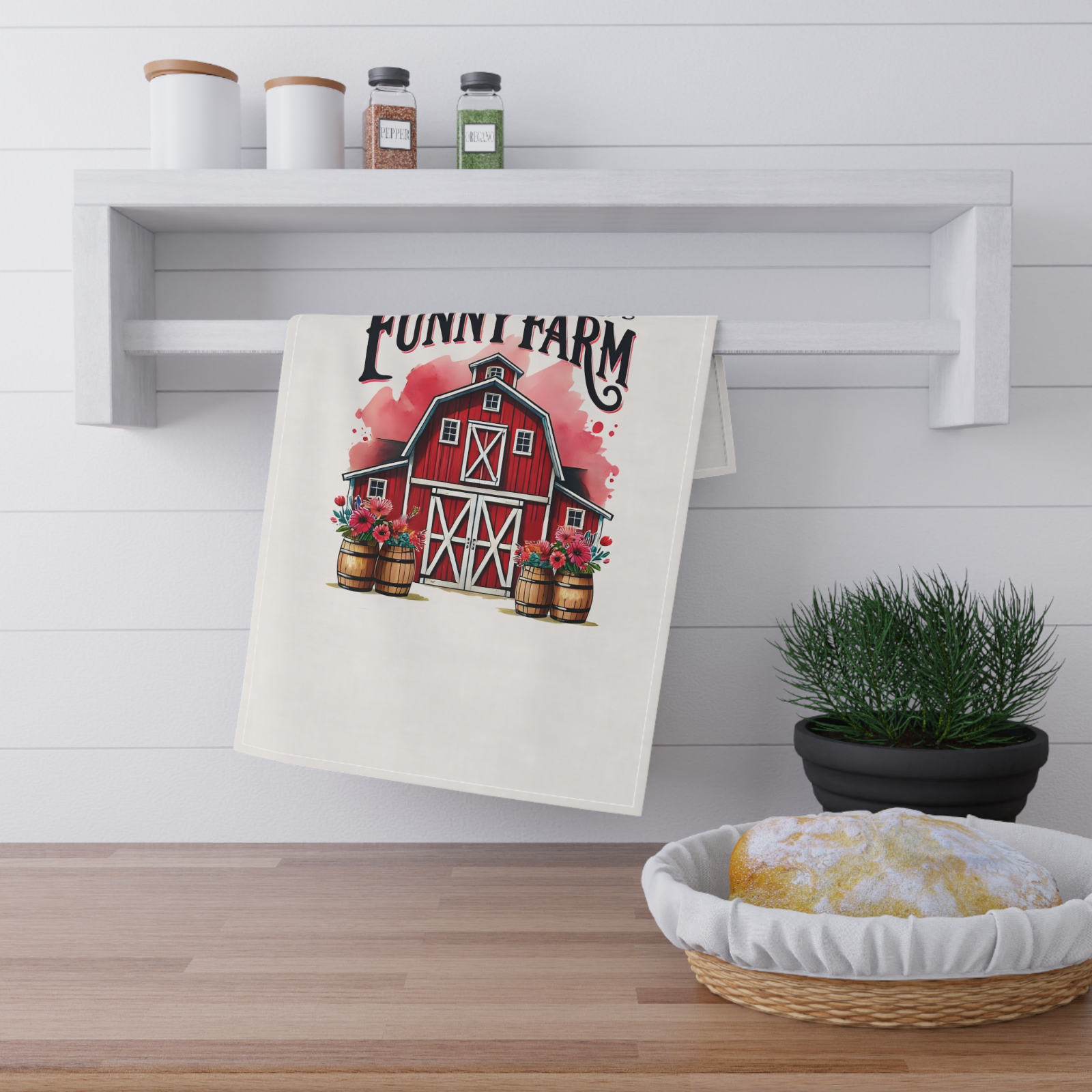Funny Farm Tea Towel – Red Barn Kitchen Decor Gift, Welcome to the Farm UK