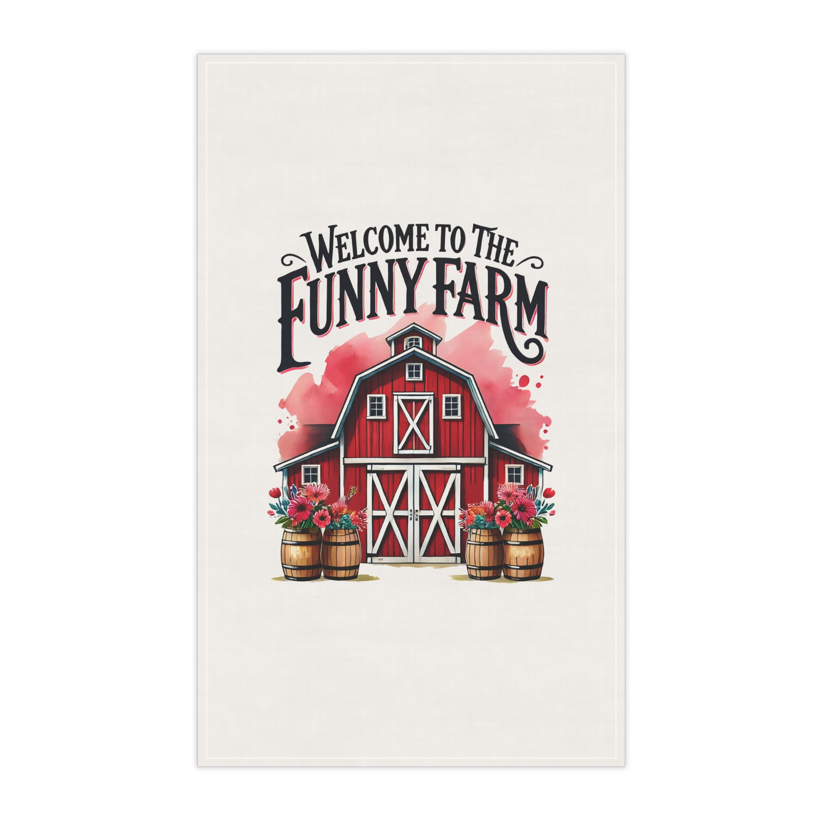 Funny Farm Tea Towel – Red Barn Kitchen Decor Gift, Welcome to the Farm UK