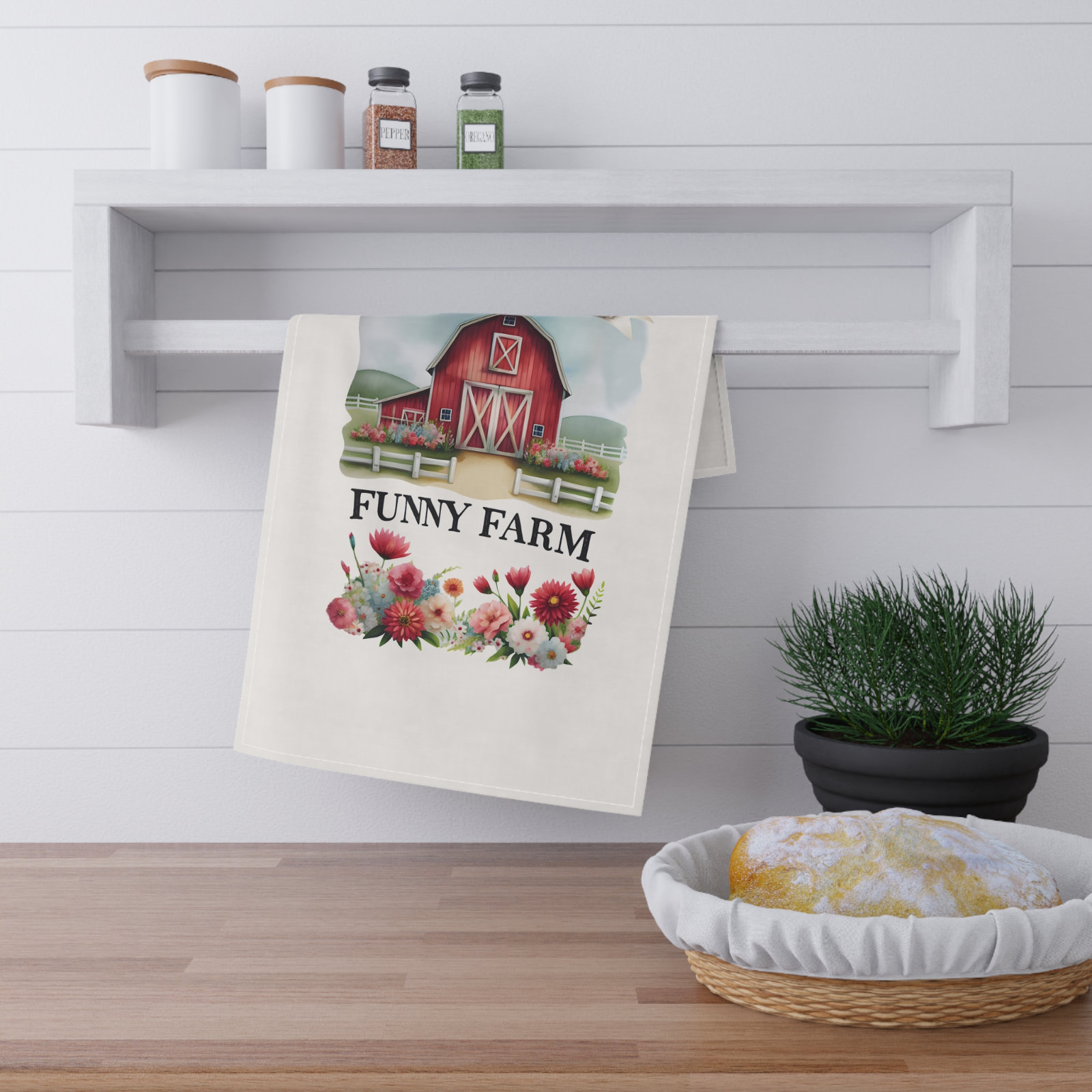 Funny Farm Tea Towel – Red Barn Kitchen Decor Gift, Welcome to the Farm UK