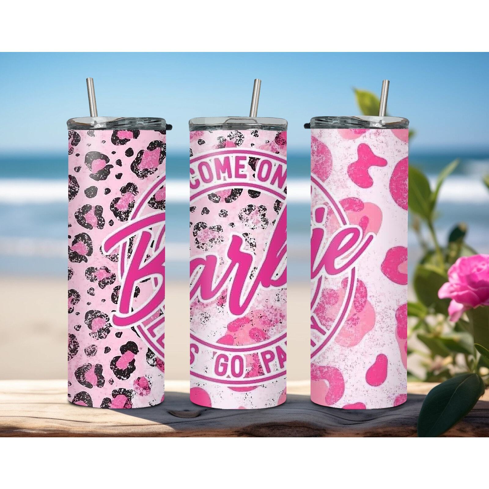 Barbie Leopard Print 20oz Tumbler Skinny Insulated Travel Mug with Straw