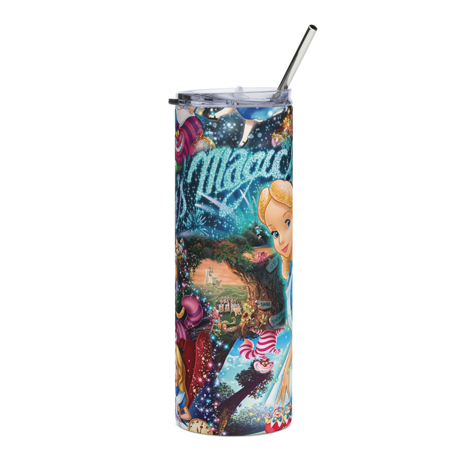 Alice in Wonderland Tumbler 20oz – Disney Magic Tea Party Cup w/ Straw & Lid