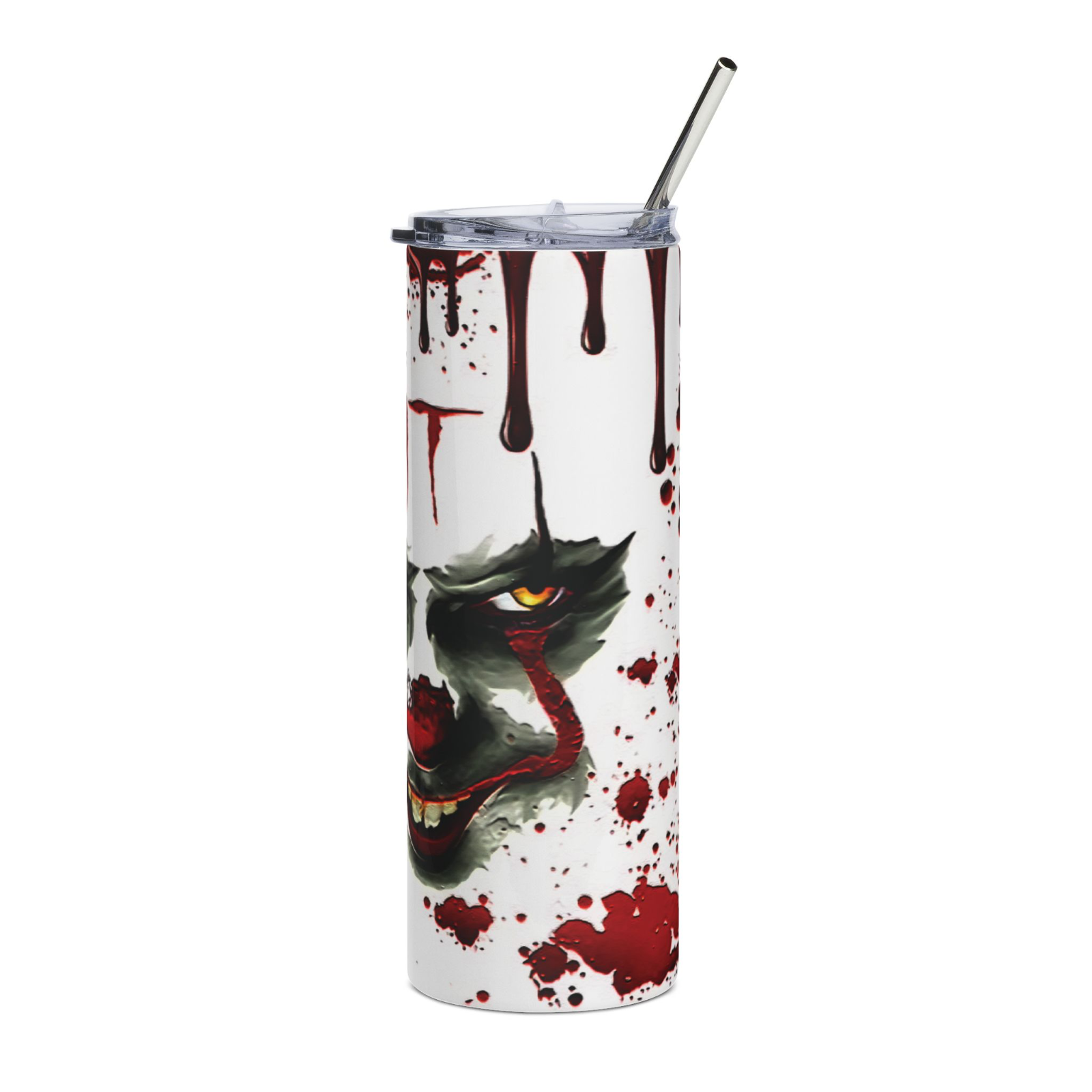 20oz Pennywise IT Horror Tumbler – “We All Float” Blood Splatter Clown Cup Gift