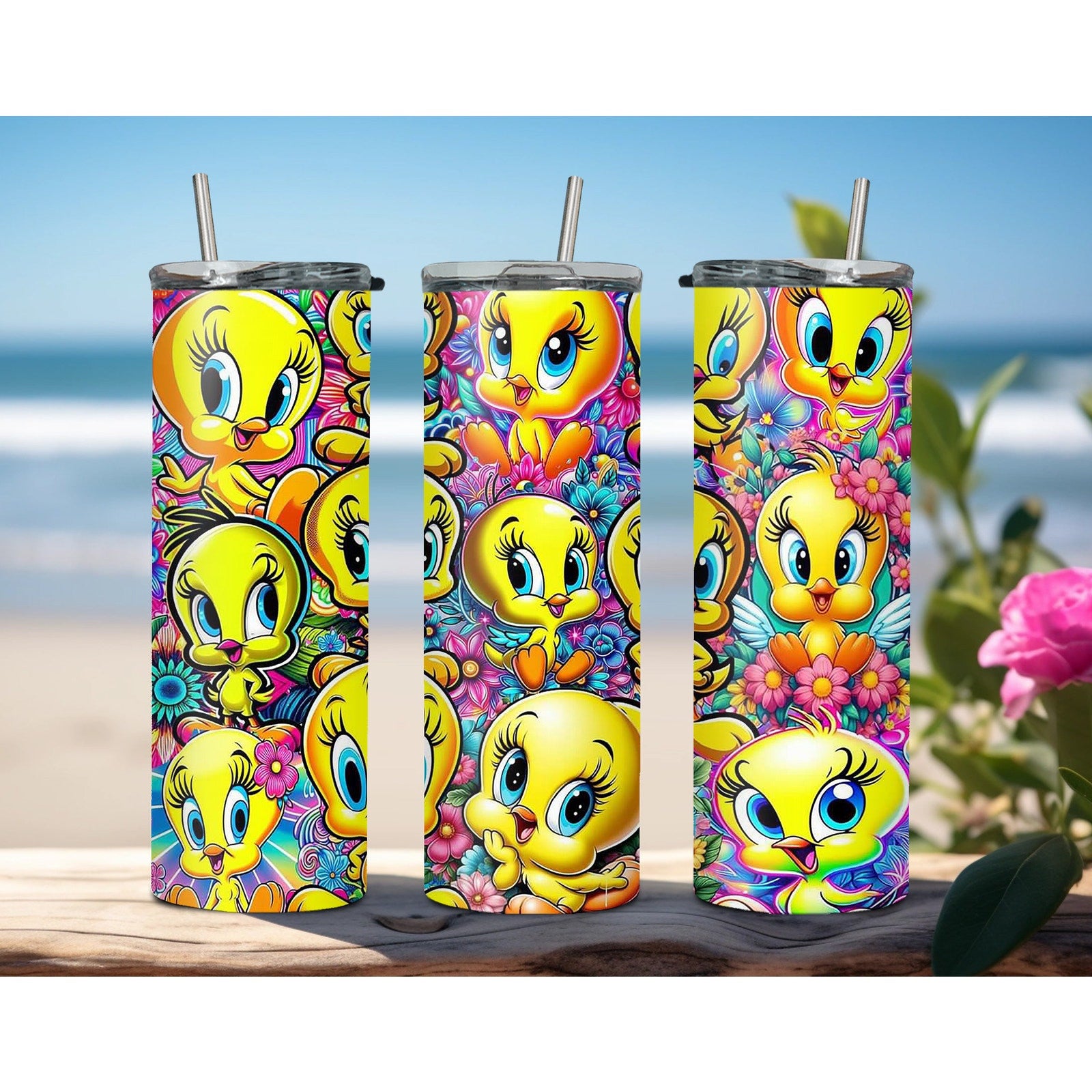 Tweety Bird 20oz Tumbler Travel Coffee Mug Stainless Steel With Straw