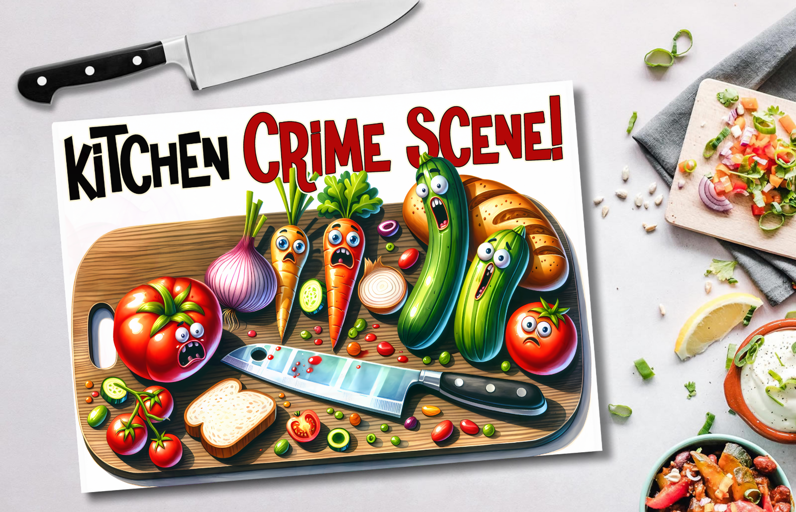 Funny Glass Chopping Board – “Kitchen Crime Scene” Design