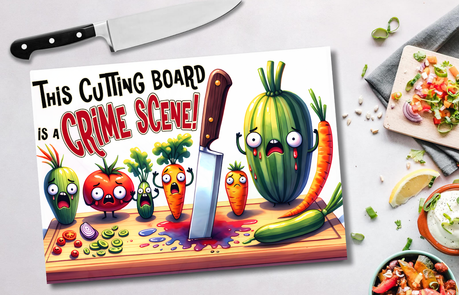 Funny Glass Chopping Board – “Kitchen Crime Scene” Design