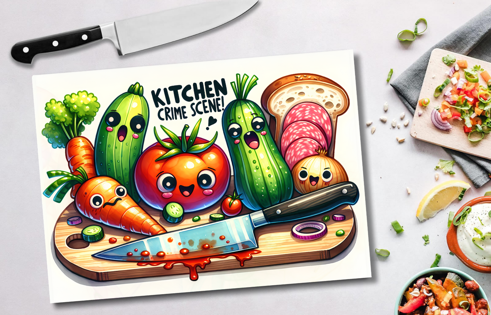 Funny Glass Chopping Board – “Kitchen Crime Scene” Design
